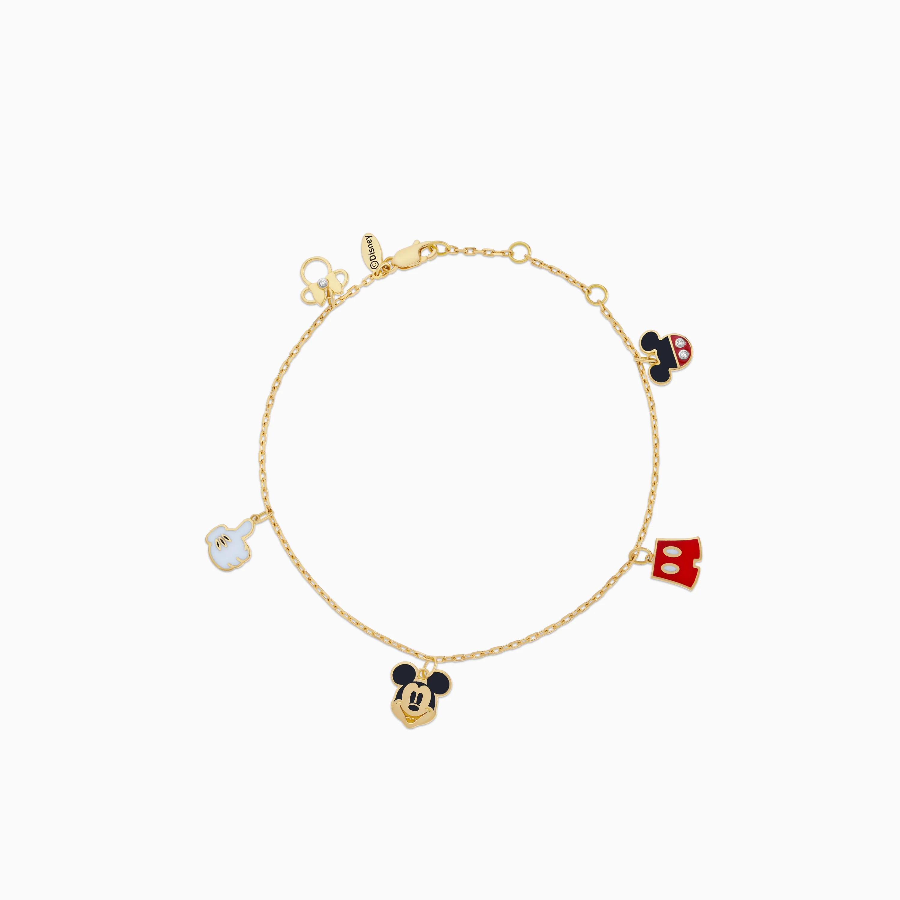 18k Yellow Gold Mickey & Minnie Mouse Charms Bracelets with Natural Diamonds & Enamels | Disney Collection - Image 2