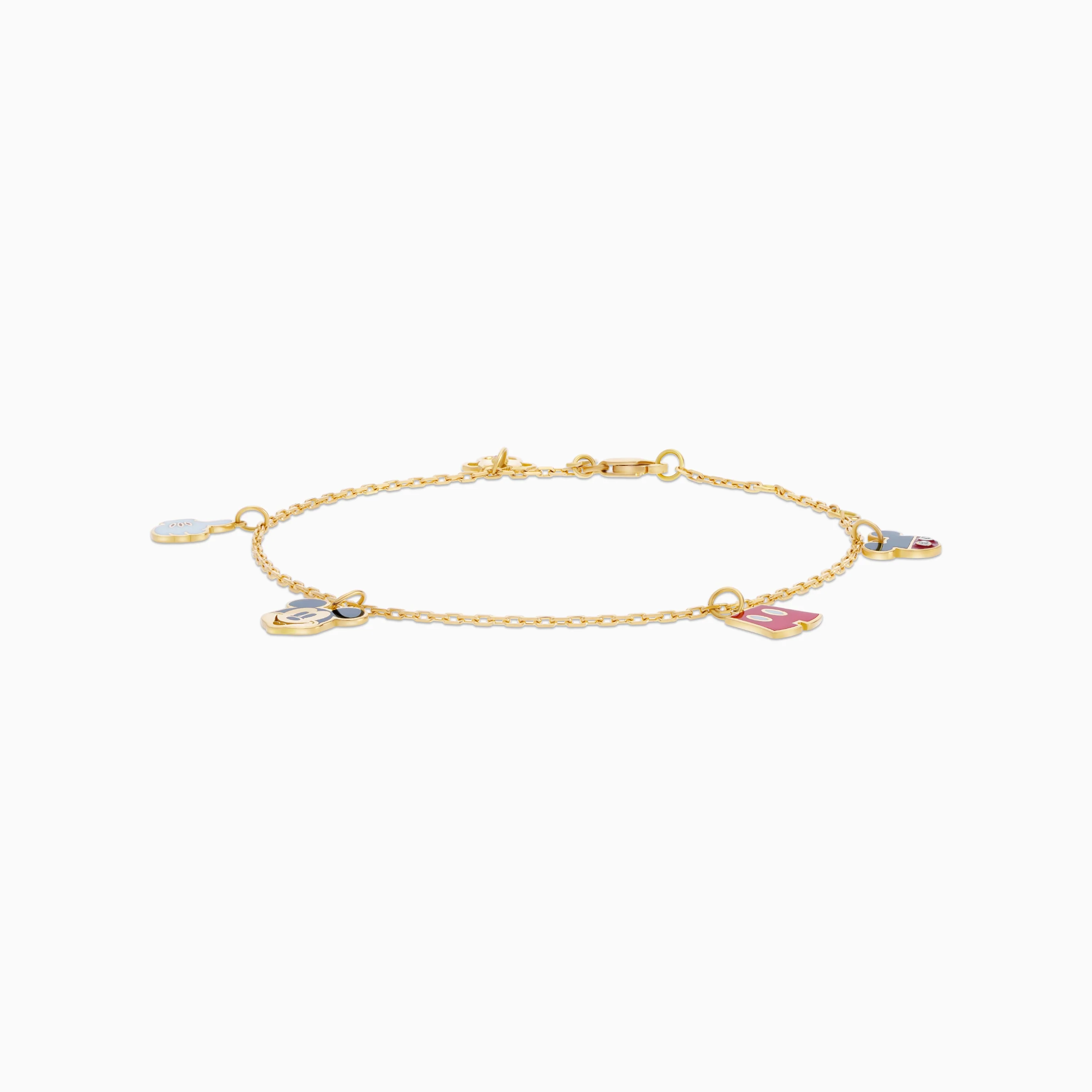 18k Yellow Gold Mickey & Minnie Mouse Charms Bracelets with Natural Diamonds & Enamels | Disney Collection - Image 3
