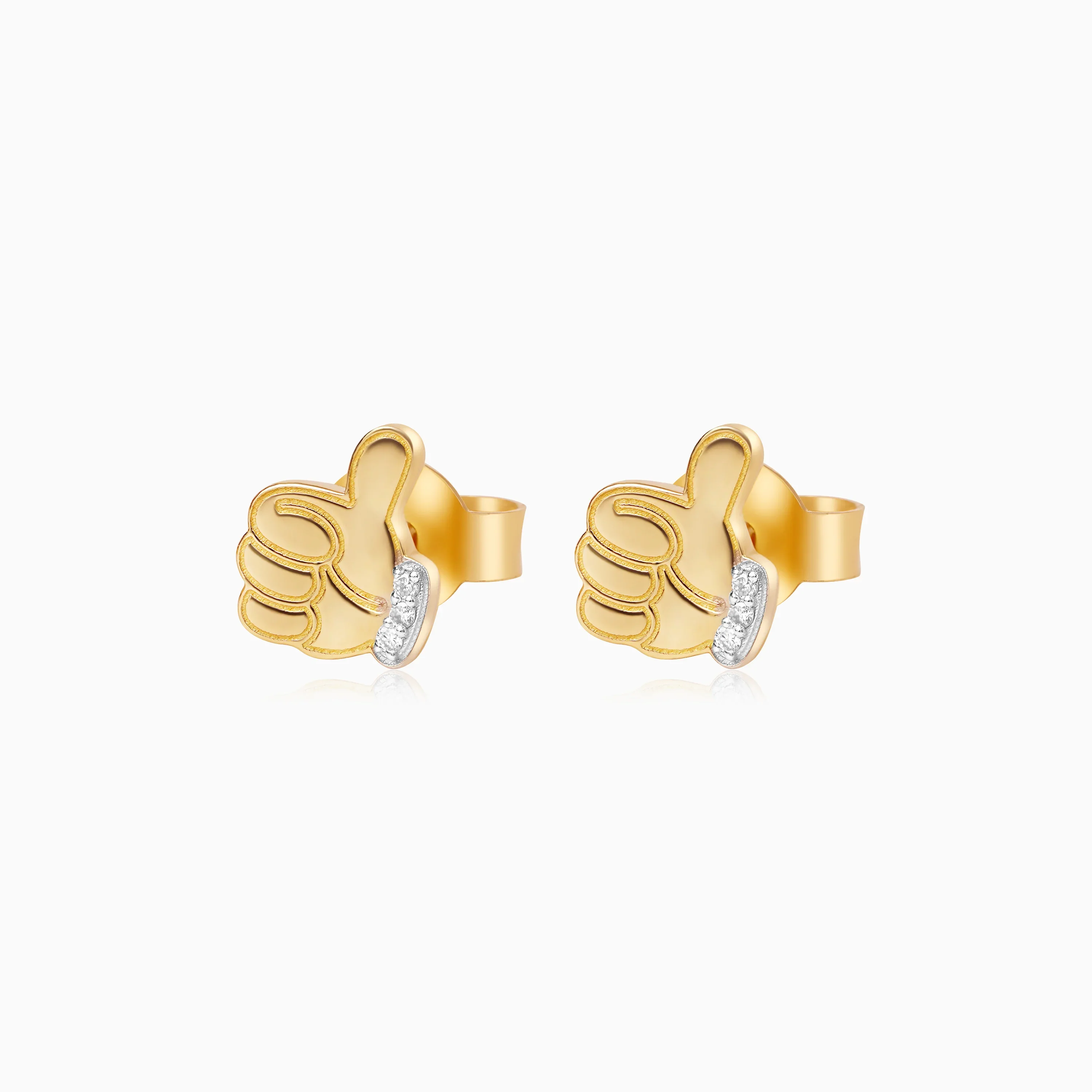 18k Yellow Gold Mickey Mouse Thumbs Up Earrings for Kids with Natural Diamonds | Disney Collection - Image 2