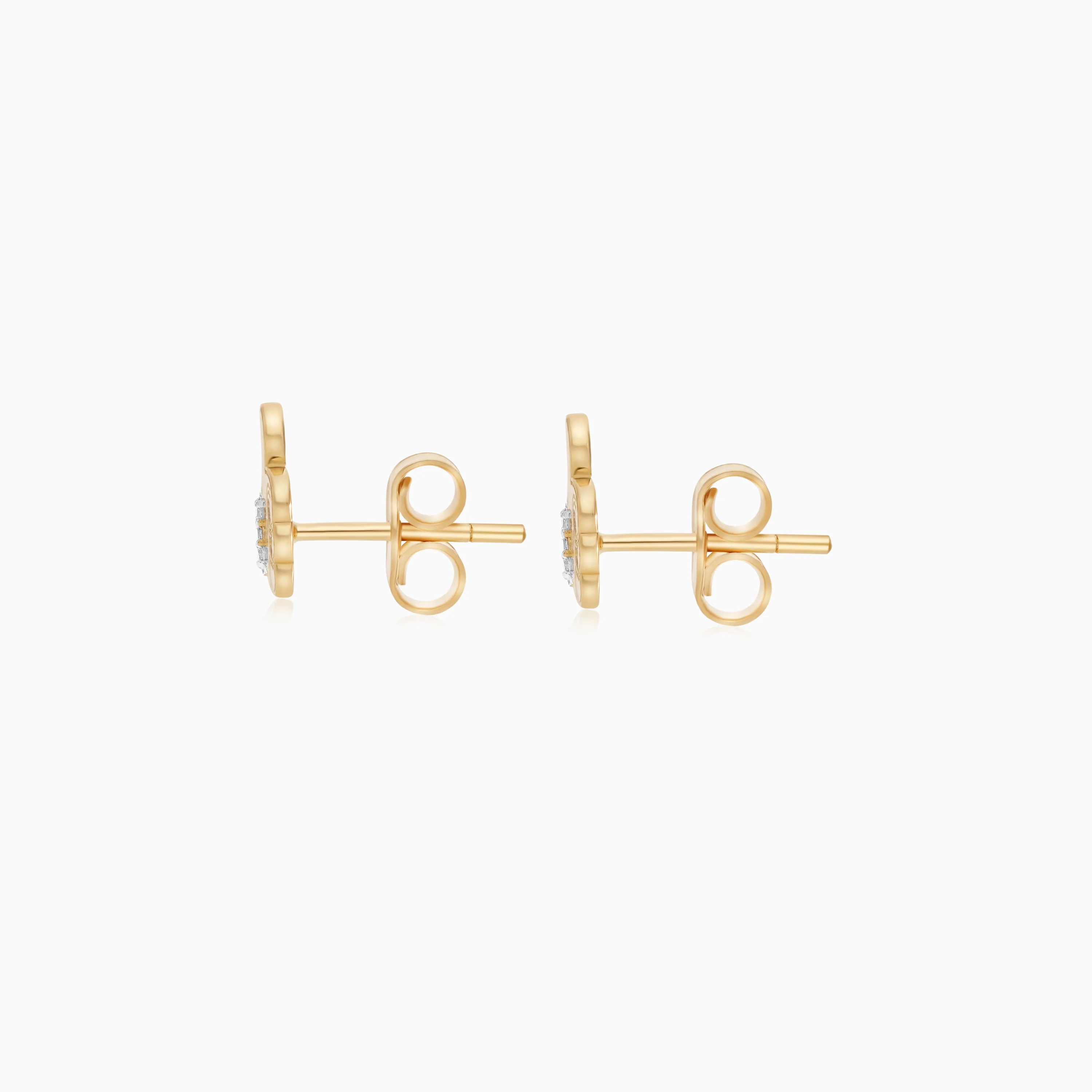18k Yellow Gold Mickey Mouse Thumbs Up Earrings for Kids with Natural Diamonds | Disney Collection - Image 3