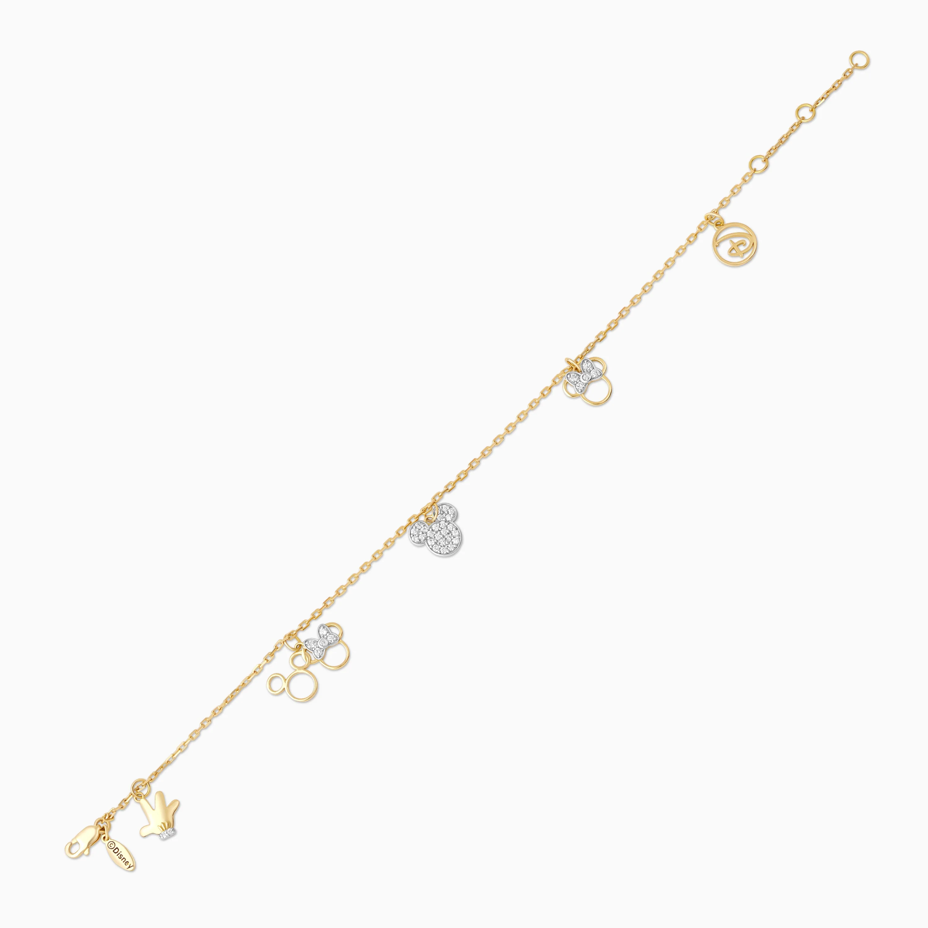 Disney Mickey & Minnie Charms Bracelet in 18k Yellow Gold with Natural Diamonds | Disney Collection - Image 3