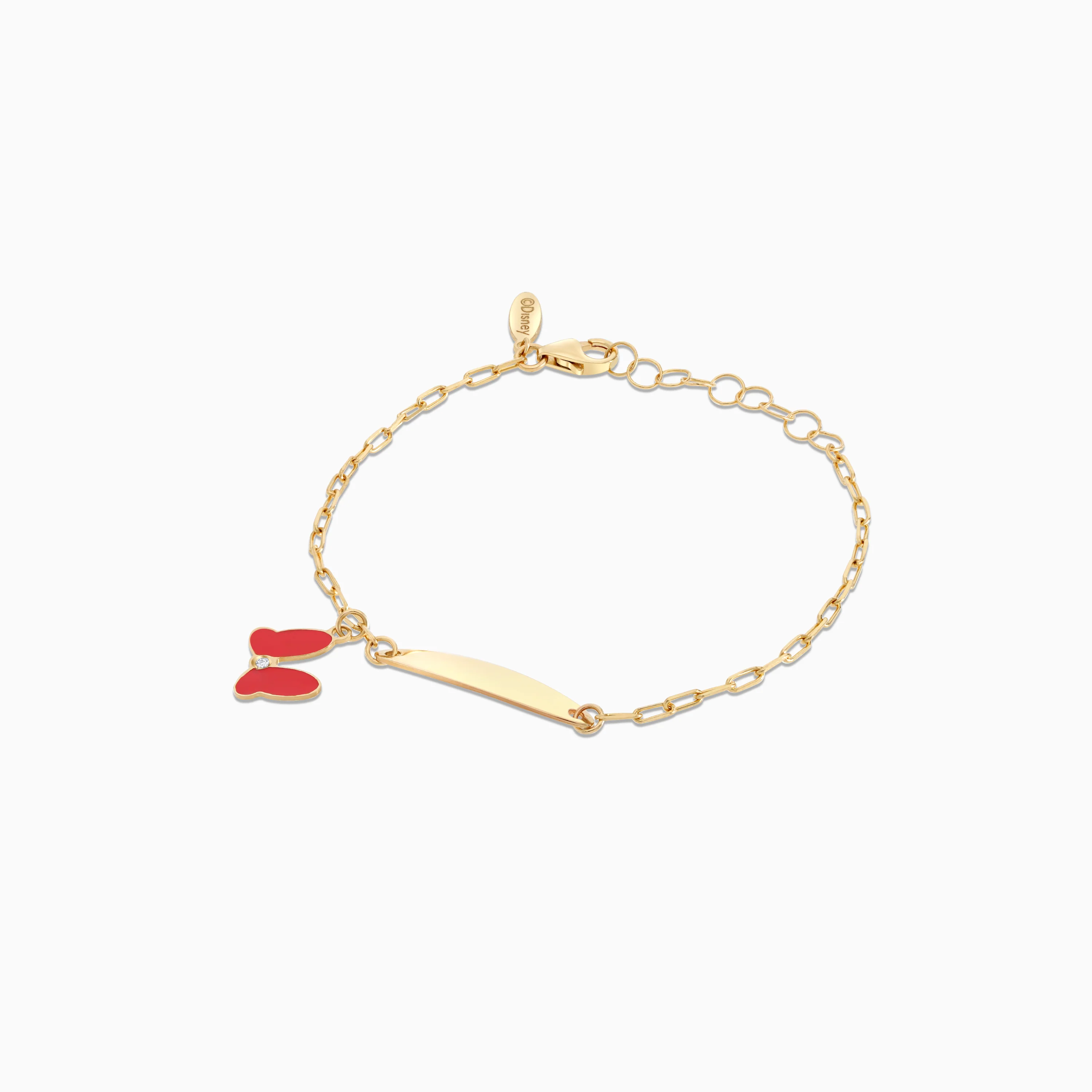 18K Yellow Gold Minnie Mouse Bow I-D Kids’ Bracelet with Natural Diamond & Red Enamel | Disney Collection - Image 3