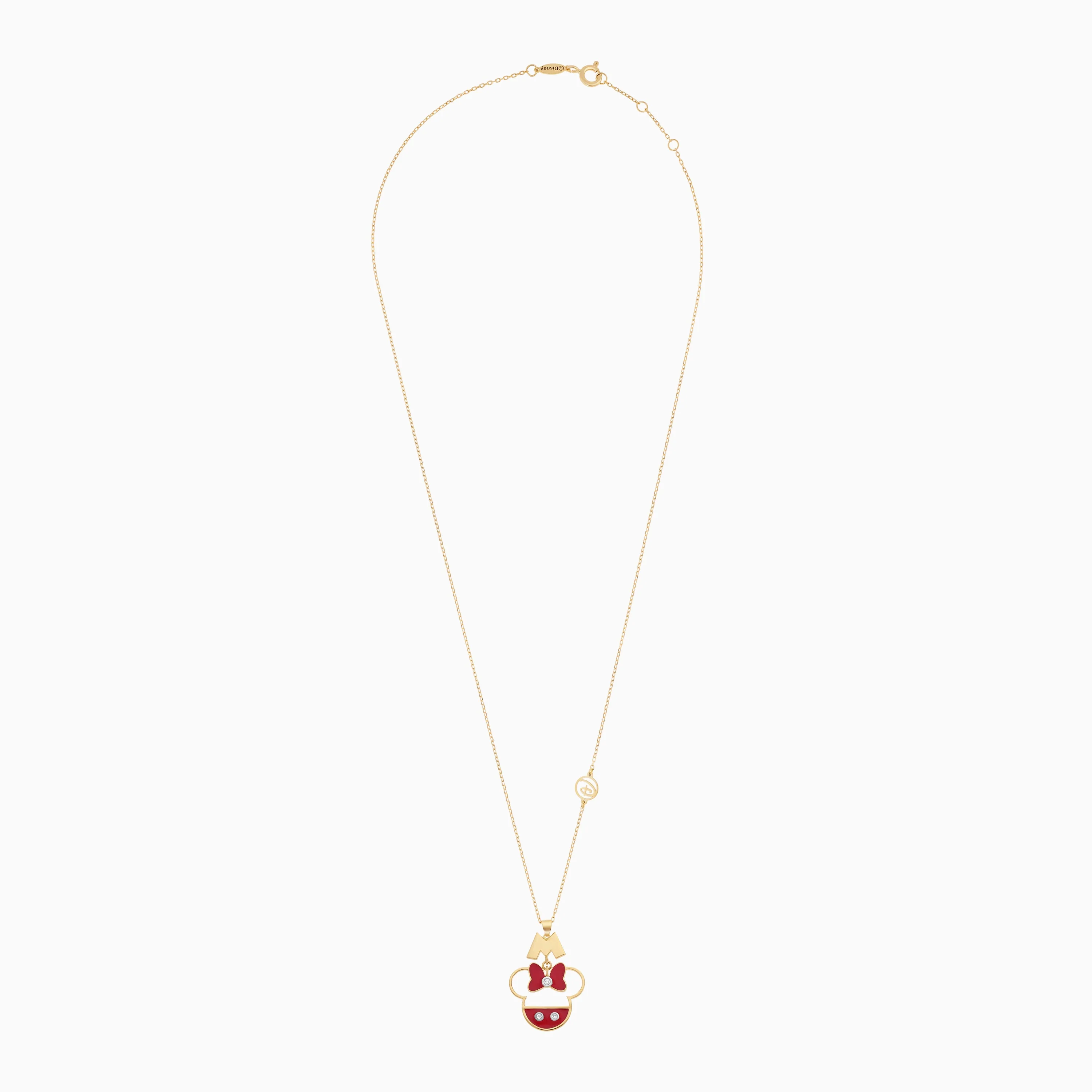 18k Yellow Gold Mini Mouse & 'M' Logo Necklace for Kids with Natural Diamonds & Red Enamels | Disney Collection - Image 2