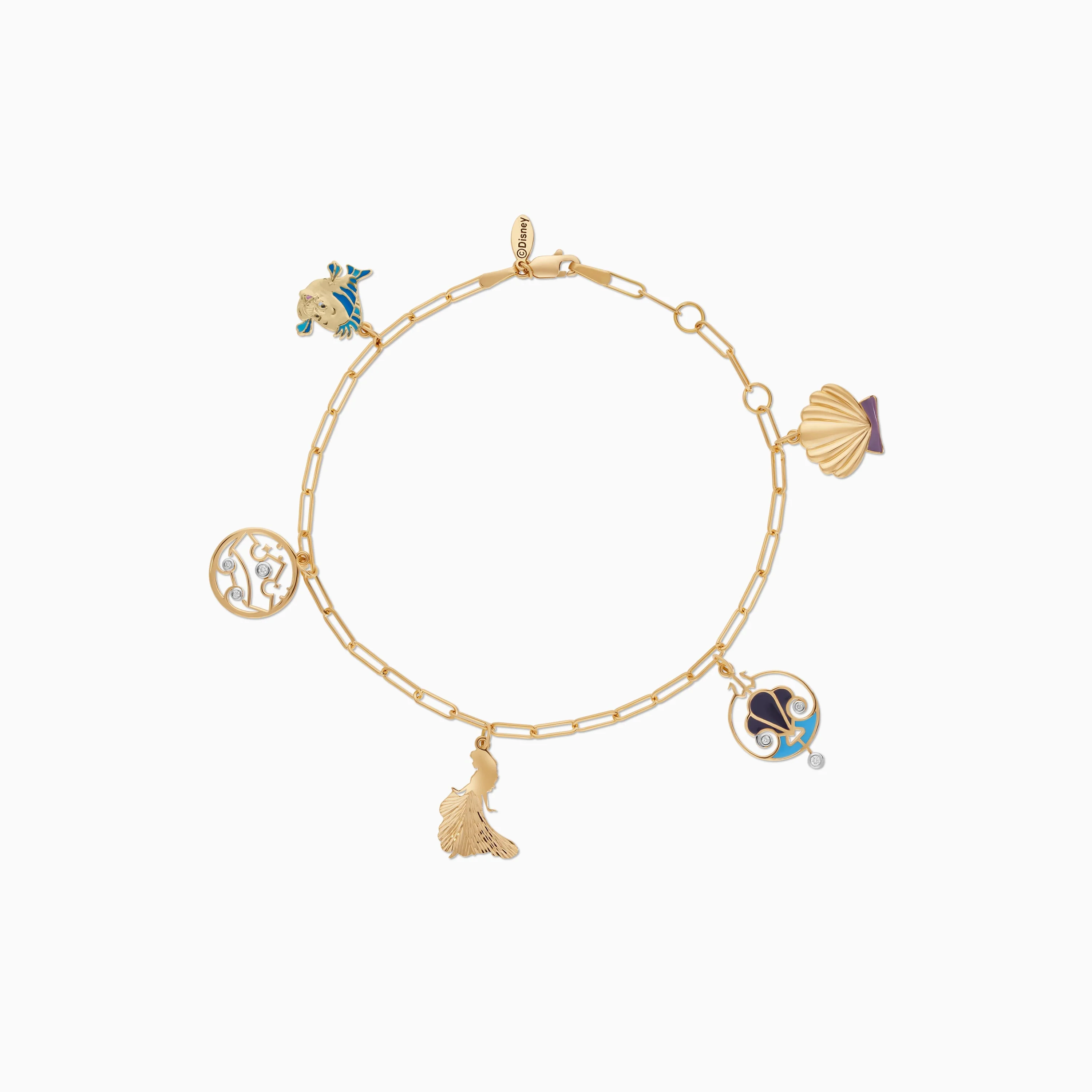 18k Yellow Gold Disney Princess Ariel Charm Bracelet with Natural Diamonds & Enamel | Disney Collection - Image 2
