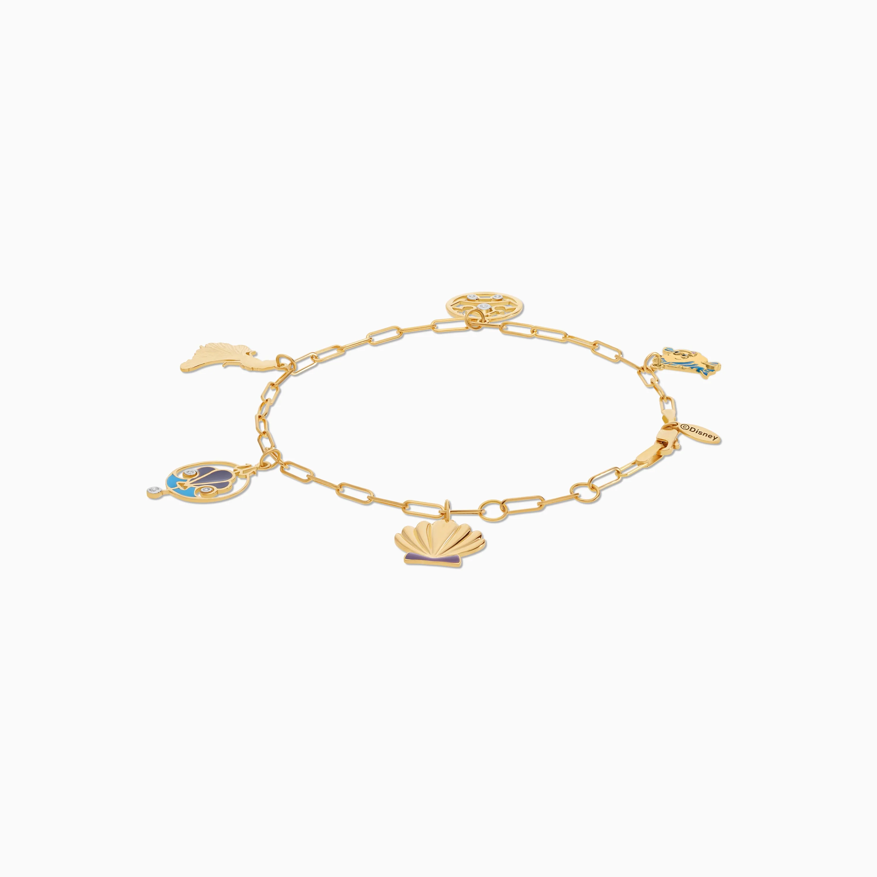 18k Yellow Gold Disney Princess Ariel Charm Bracelet with Natural Diamonds & Enamel | Disney Collection - Image 3