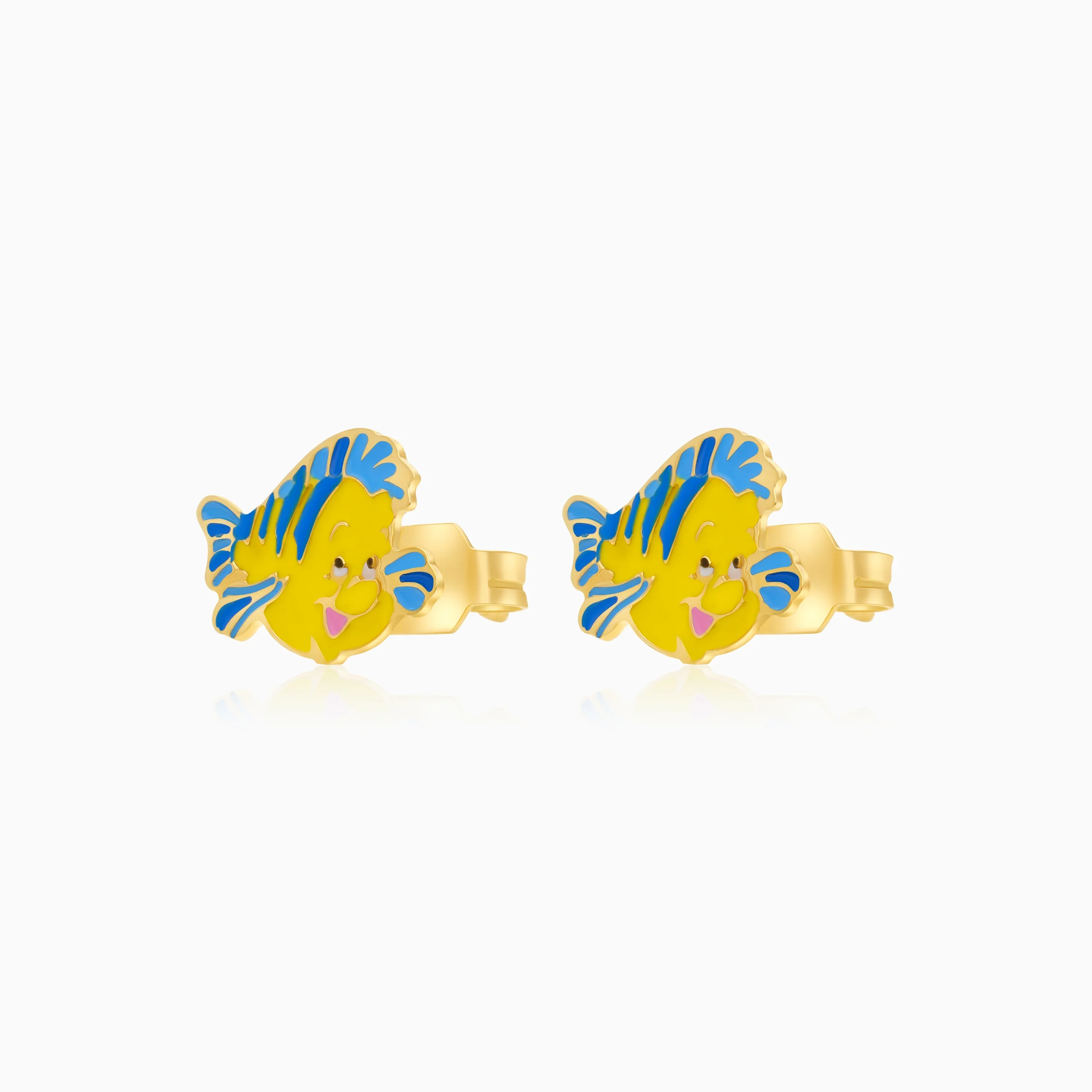18k Yellow Gold Disney Princess Ariel & Flounder Enamel Earrings for Kids – Disney Collection - Image 2