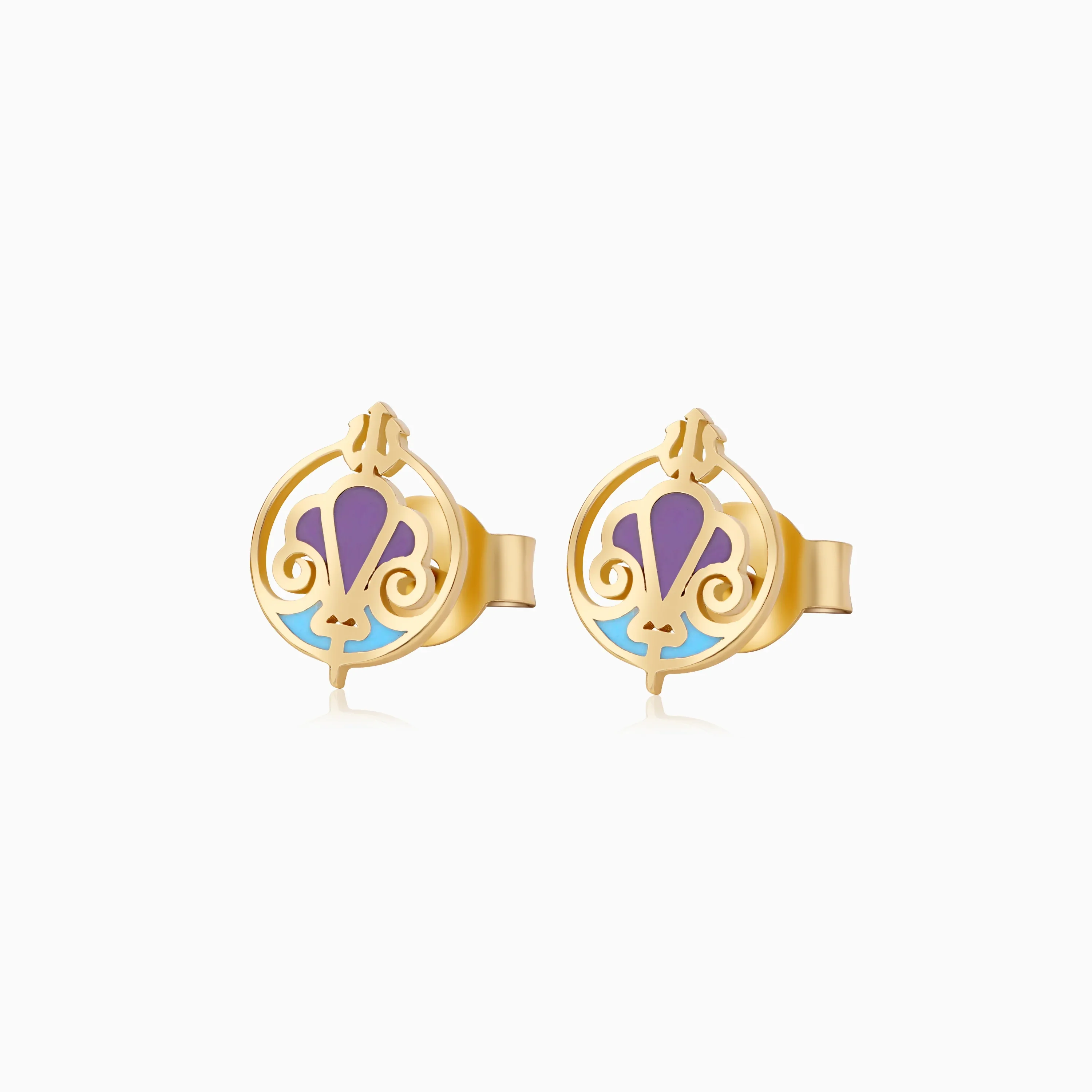 18k Yellow Gold Disney Princess Ariel Logo Earrings with Enamel | Disney Collection - Image 2