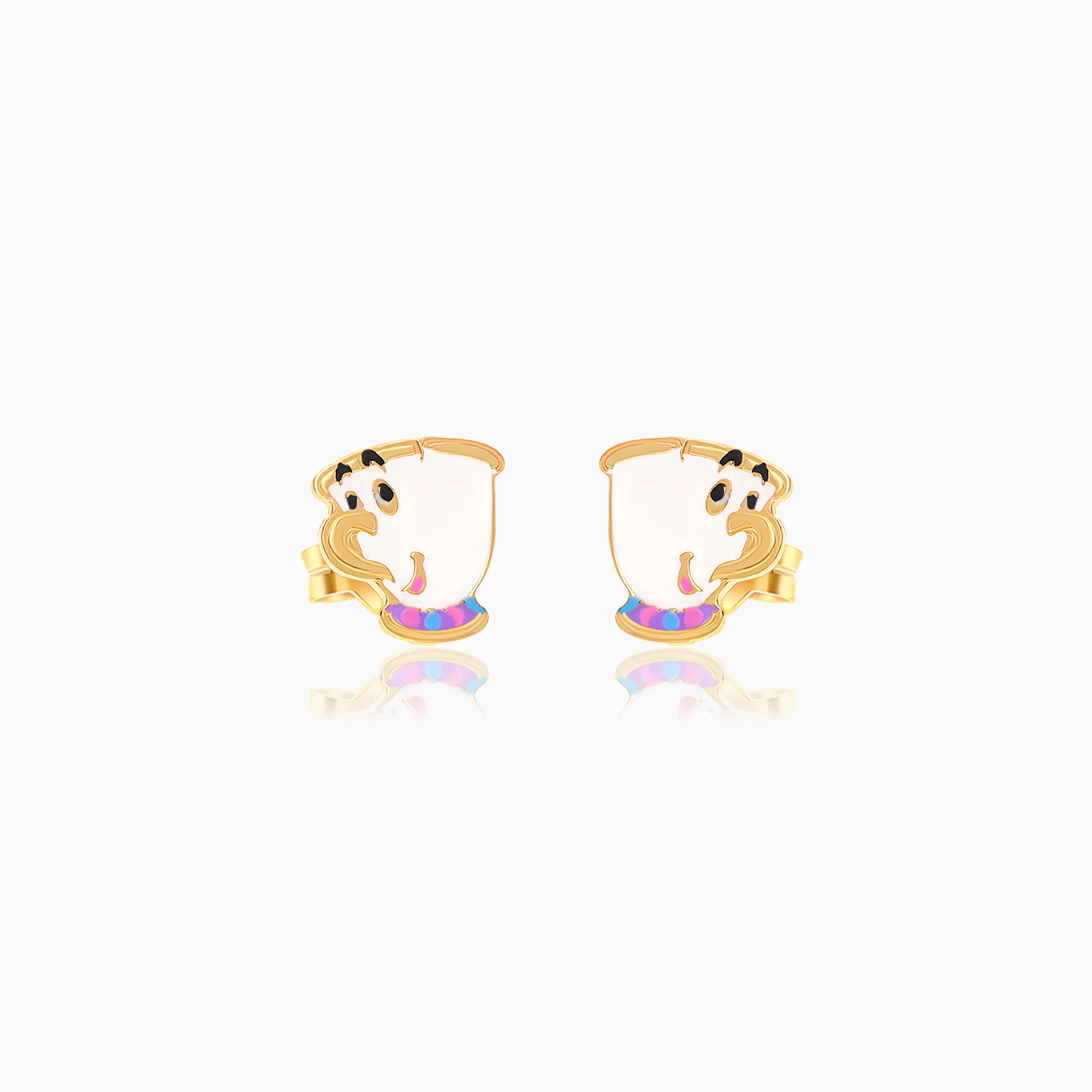 18k Yellow Gold Disney Princess Belle & Chip Earrings with Enamel | Disney Collection - Image 2