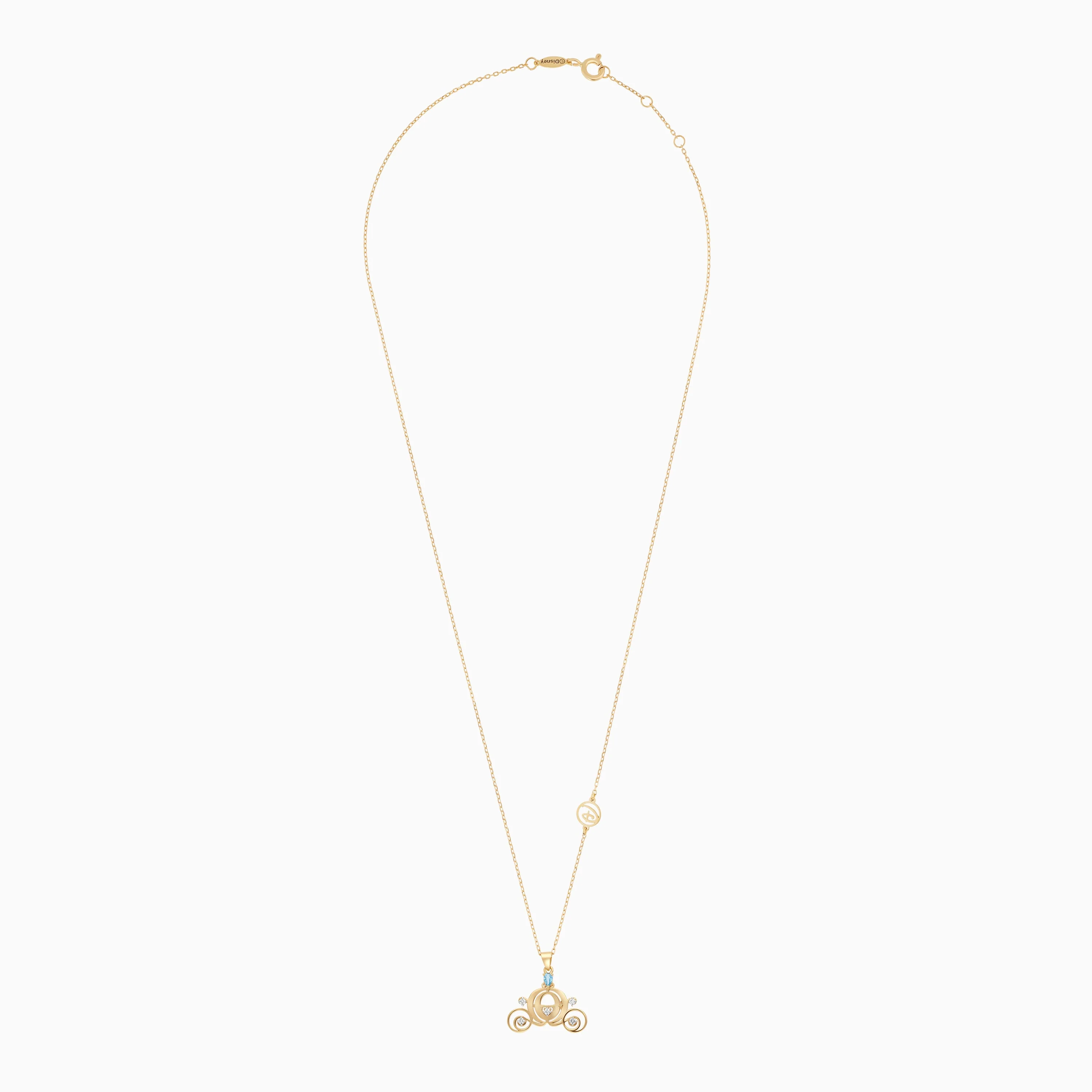 18K Yellow Gold Cinderella Pumpkin Coach Necklace with Natural Diamonds & Blue Topaz | Disney Collection - Image 2