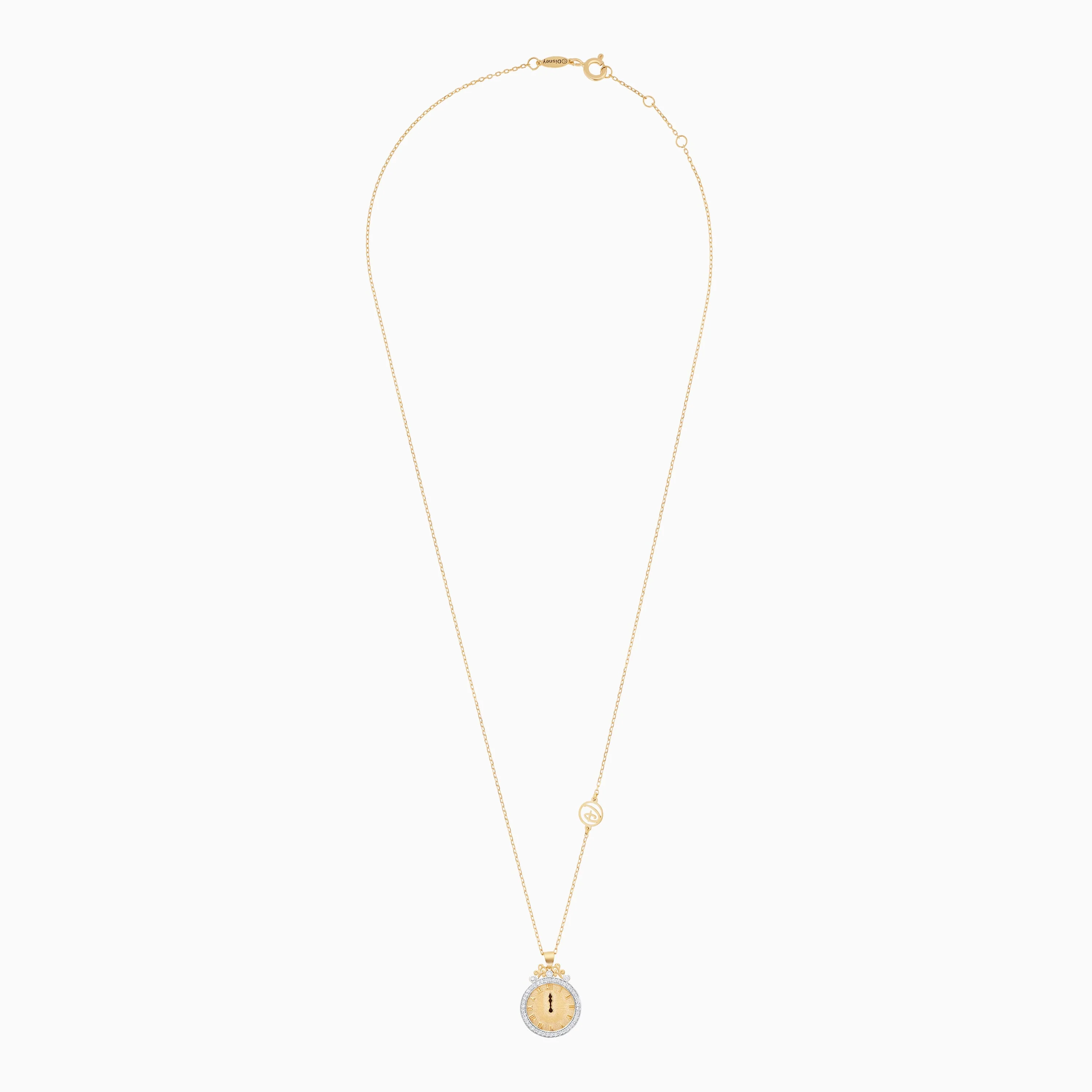 Disney Princess Cinderella Clock Necklace in 18k Yellow Gold with Natural Diamonds & Enamel | Disney Collection - Image 2