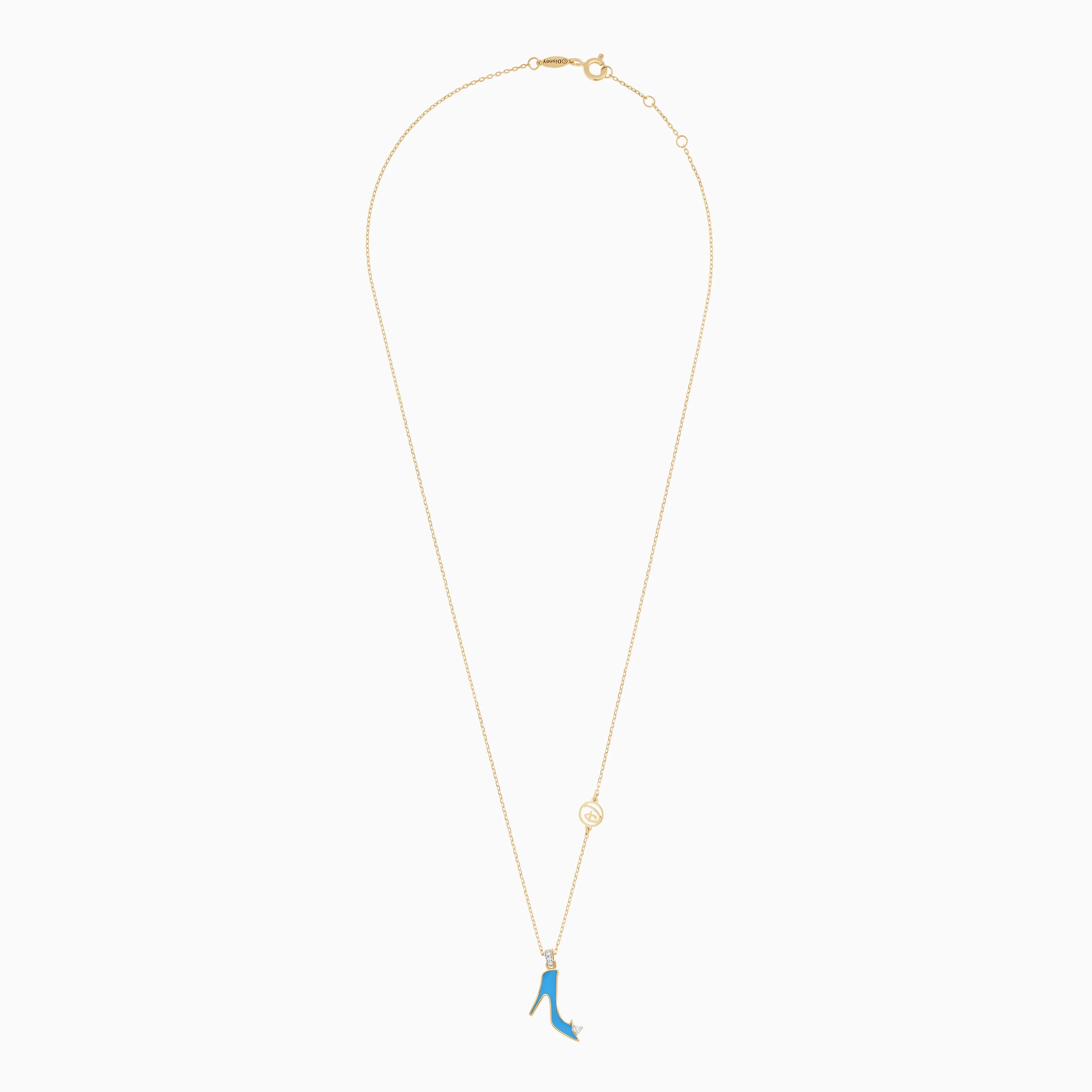 18k Yellow Gold Disney Princess Cinderella Shoe Necklace with Natural Diamonds & Enamel | Disney Collection - Image 2