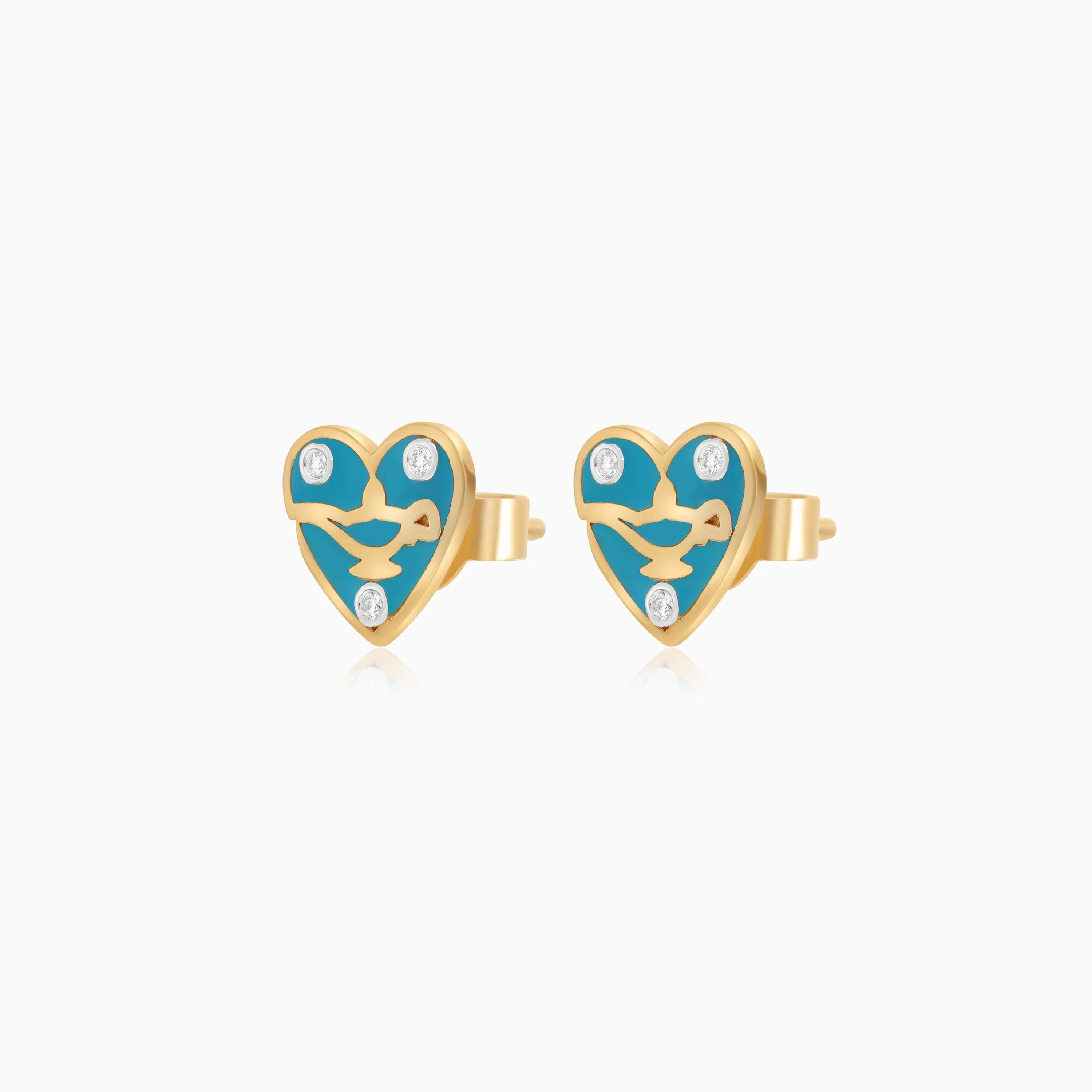 Disney Princess Jasmine – Aladdin Lamp in the Heart Earrings in 18K Yellow Gold with Natural Diamonds & Enamel - Image 2