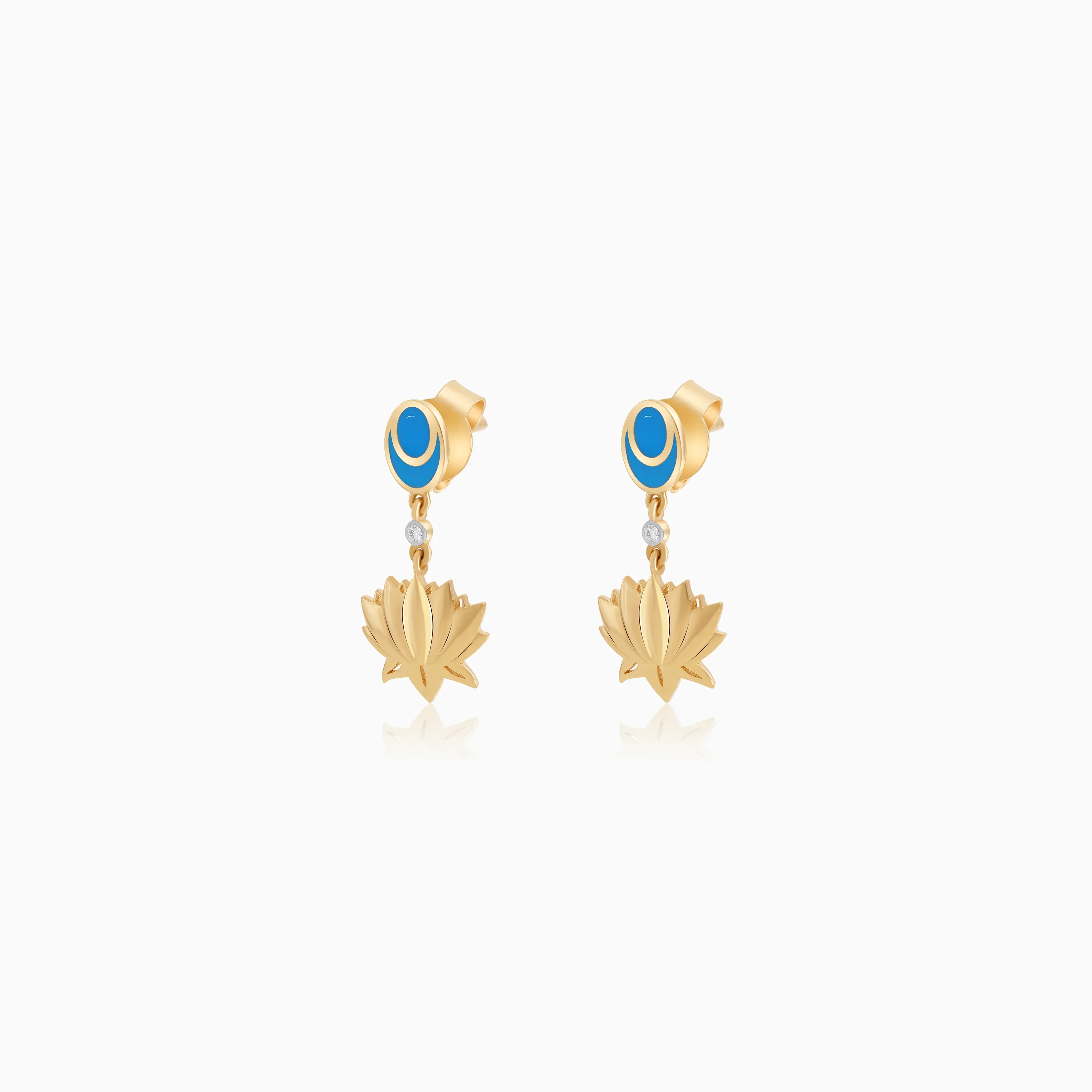 18k Yellow Gold Disney Princess Jasmine Flower Earrings for Kids with Natural Diamonds & Enamel | Disney Collection - Image 2