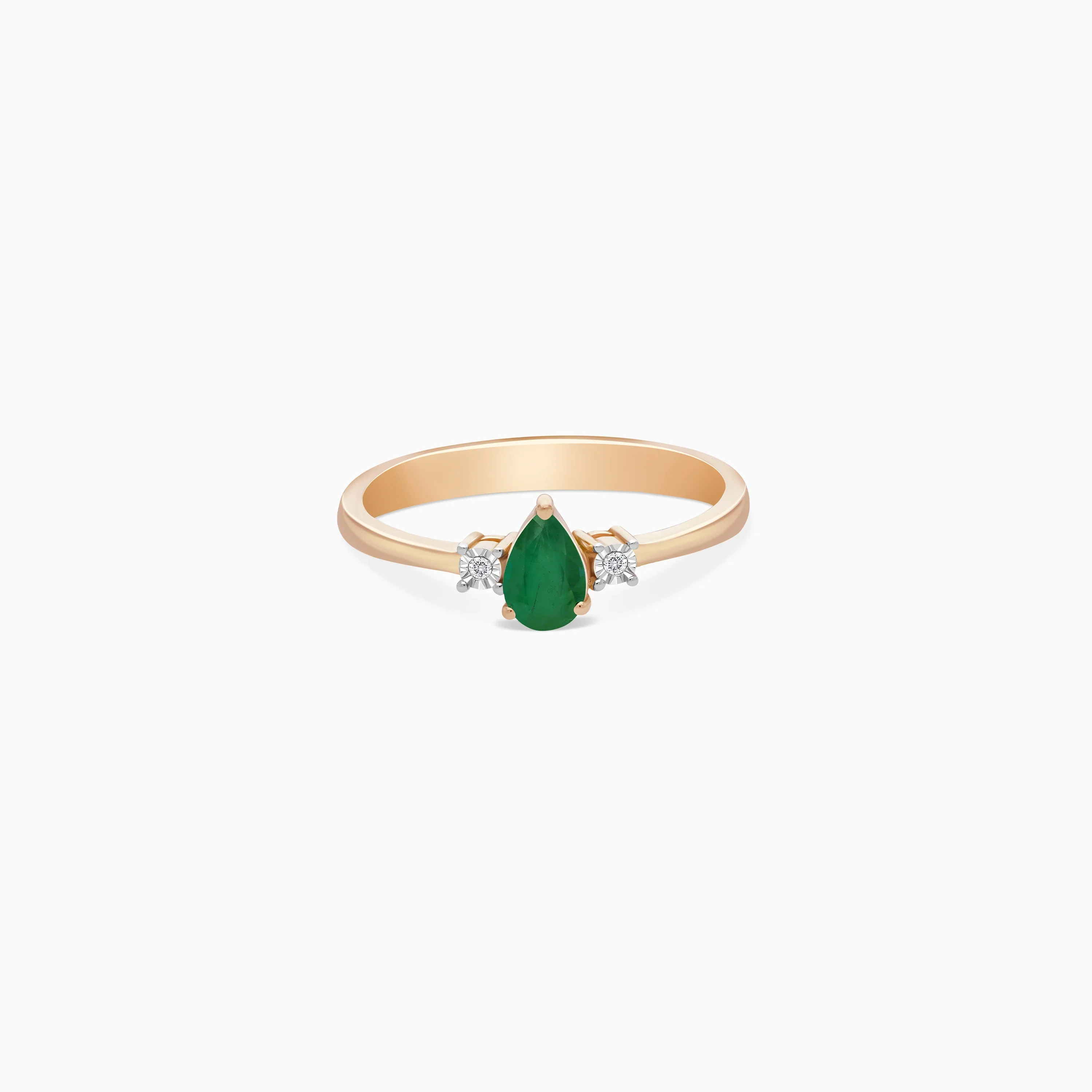 Drop shape emerald and natural diamond stones Ring in 18k rose gold | Colour Classic Collection - Image 2