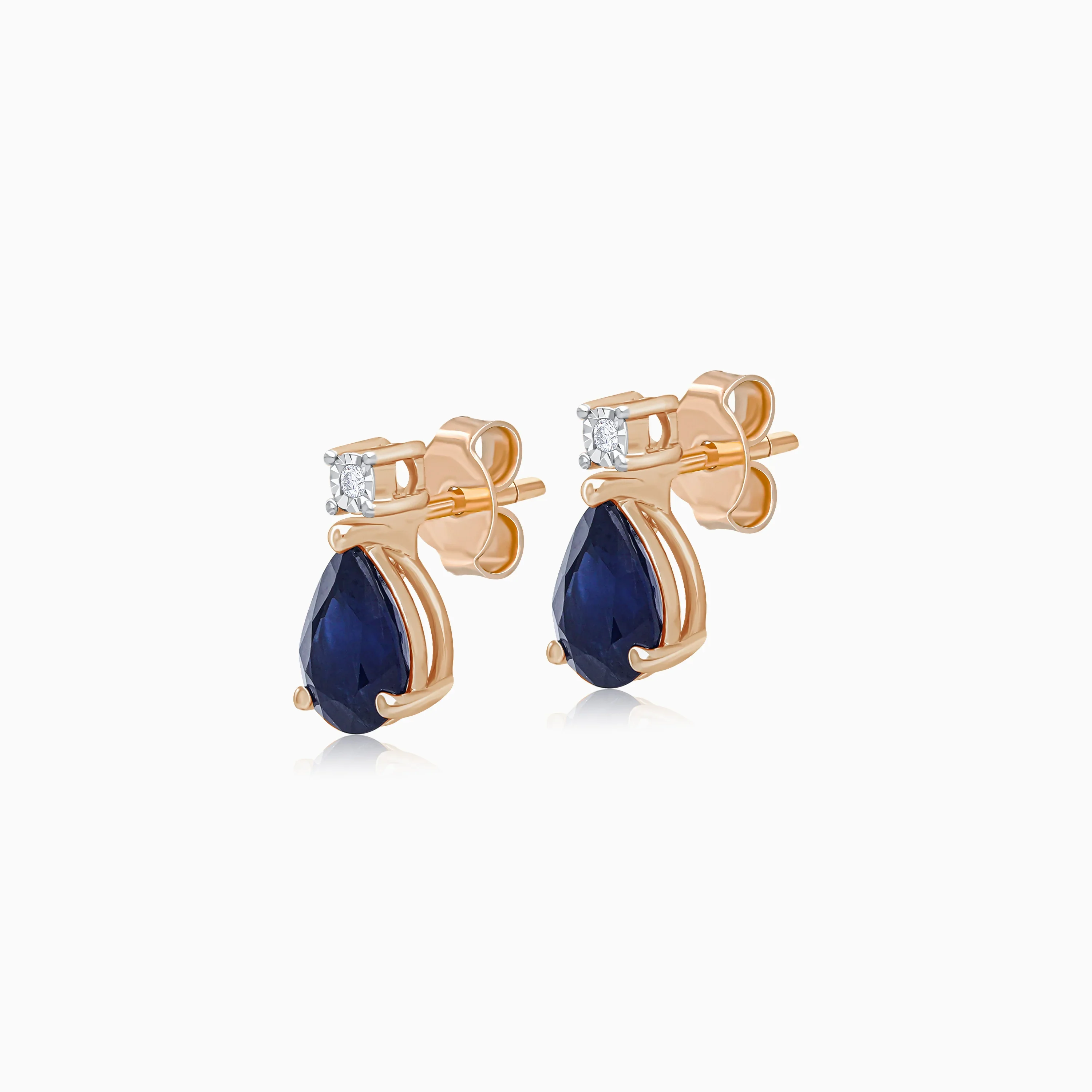 drop shape sapphire and natural diamond earrings in 18k Rose gold | colour classic collection - Image 2