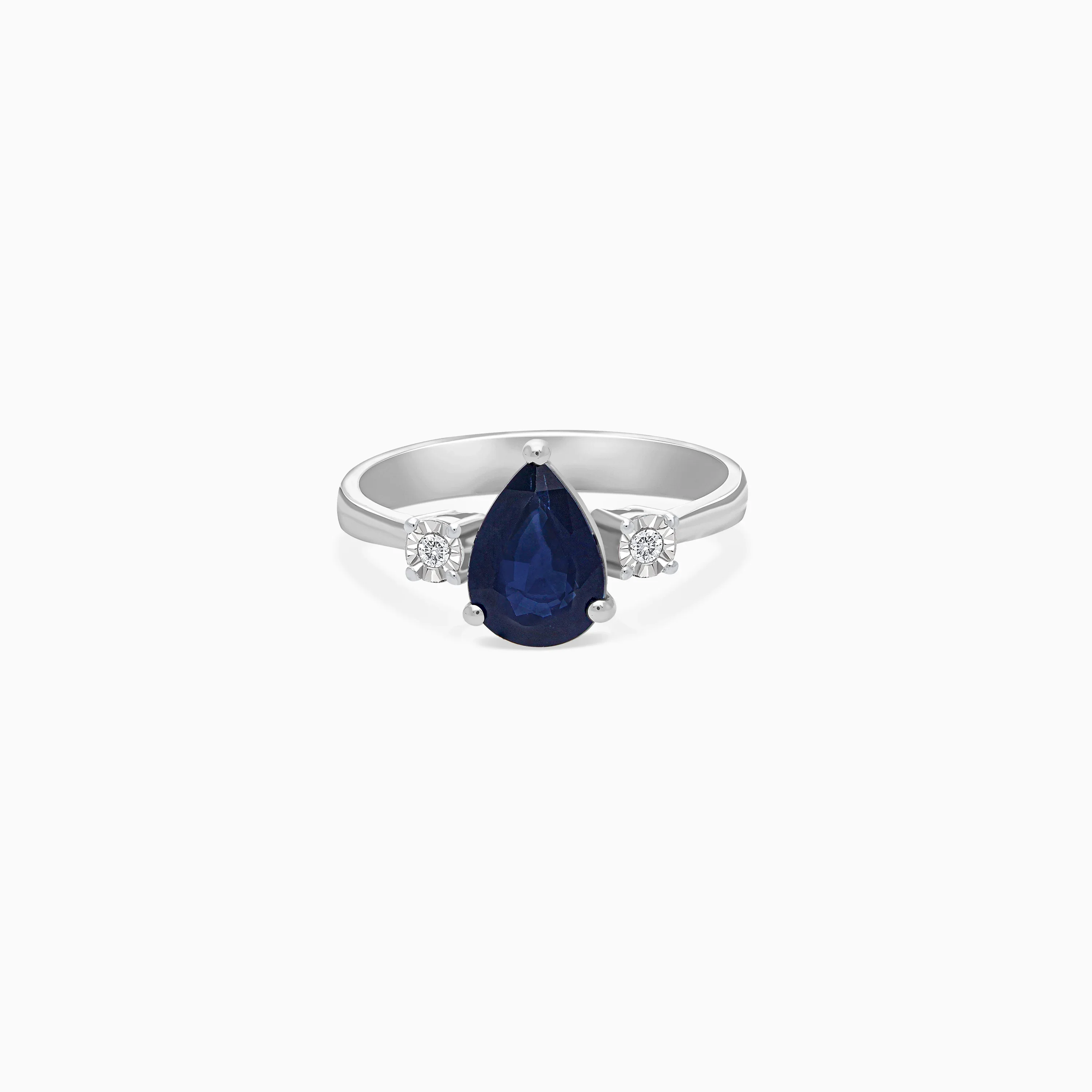 Drop shape sapphire and natural diamond ring in 18k white gold | colour classic collection - Image 3