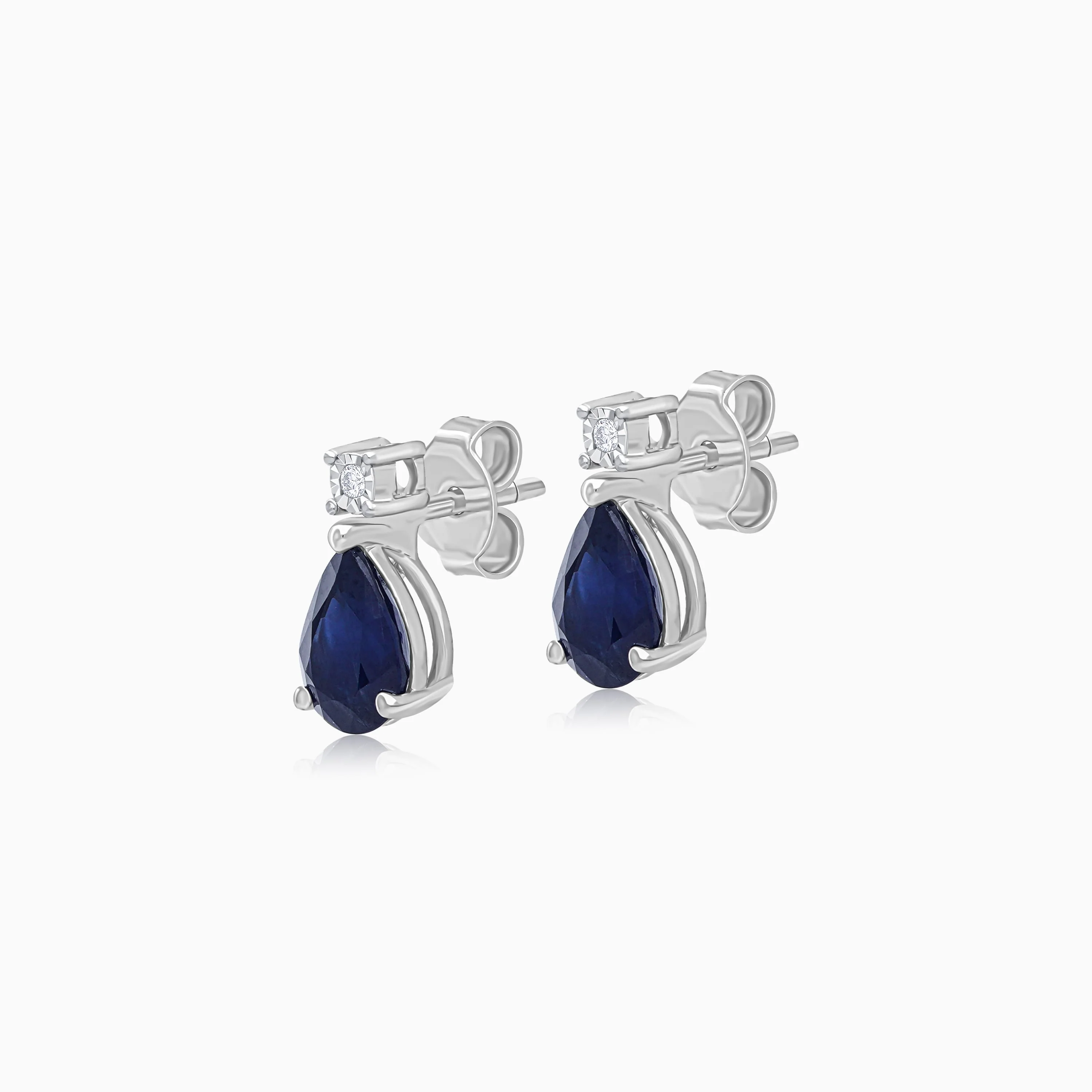 Drop shape sapphire and round brilliant cut natural diamond earrings in 18k white gold | colour classic collection - Image 3