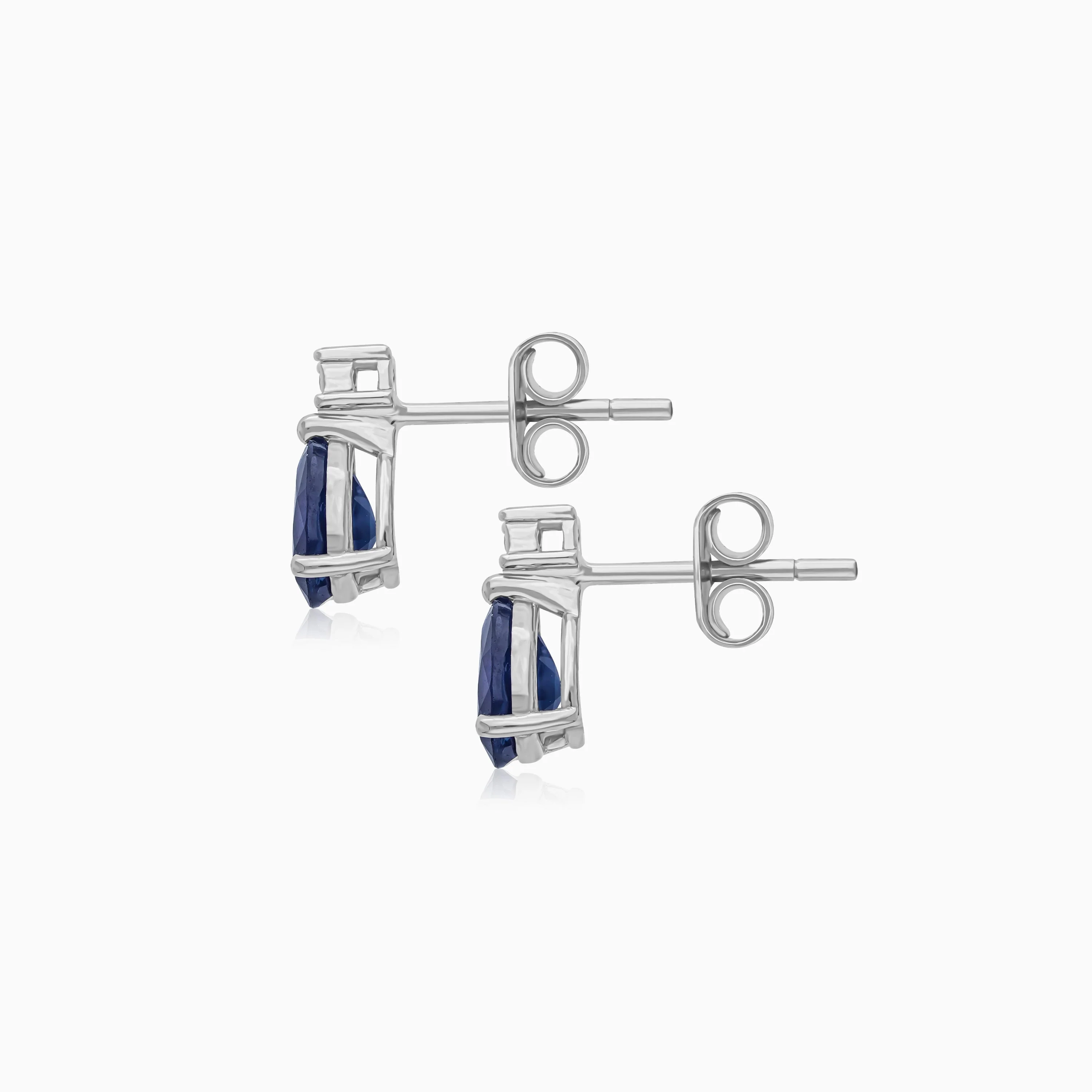 Drop shape sapphire and round brilliant cut natural diamond earrings in 18k white gold | colour classic collection - Image 4