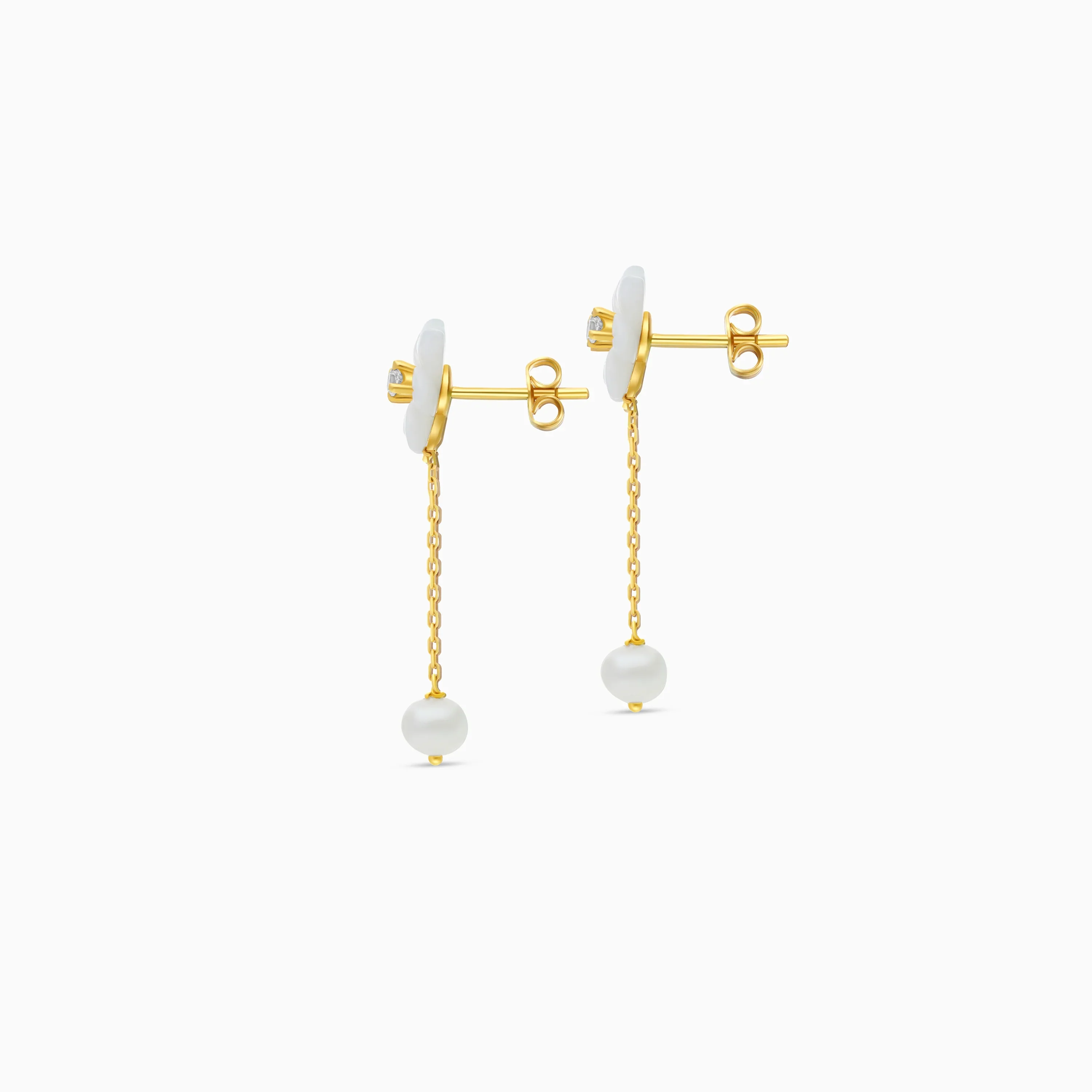 Earrings 18K Gold with Mother of Pearls & Dangling Pearls - Image 3