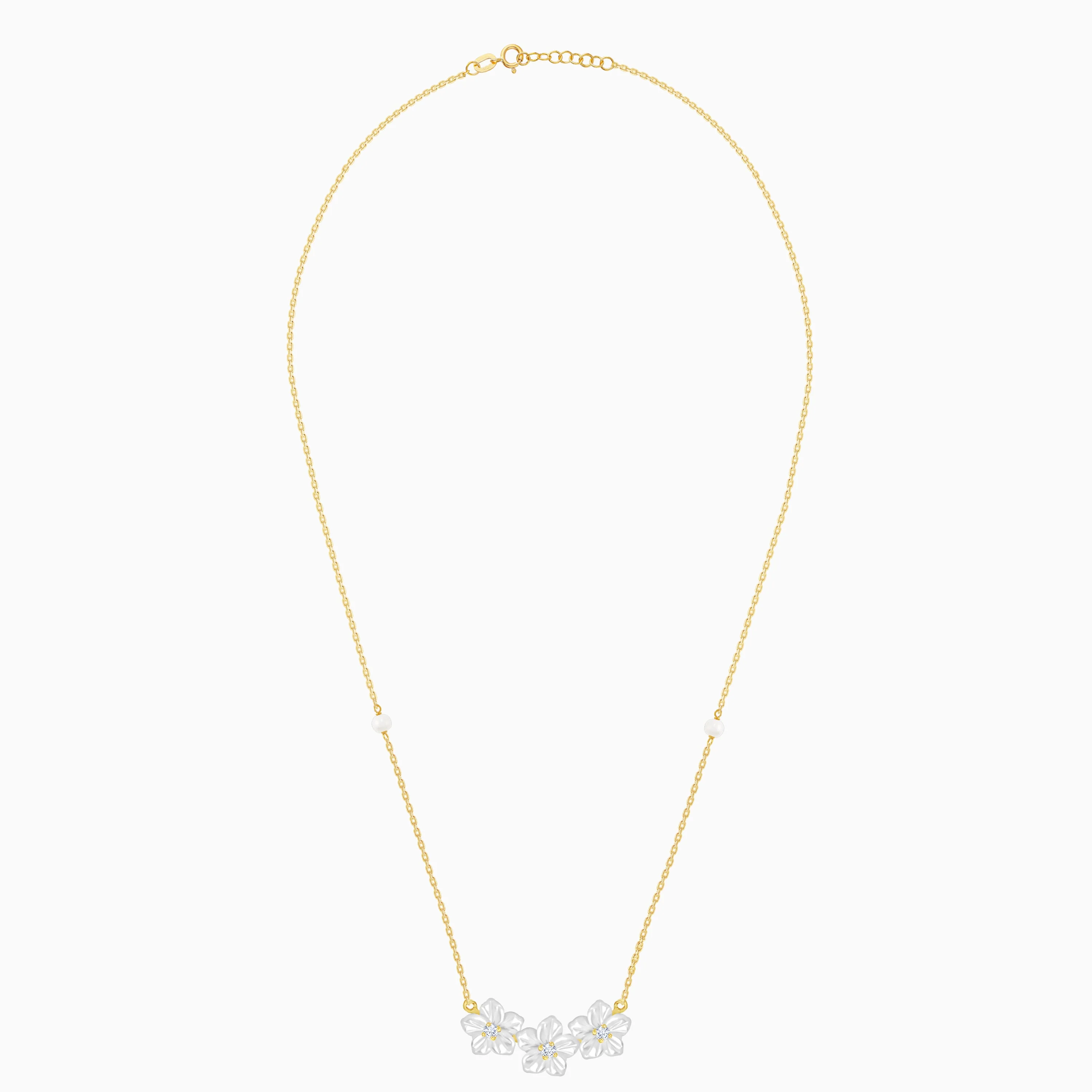 Elegant Worood Collection Necklace in 18k Yellow Gold with MOP Flowers and Zircon Stones - Image 2