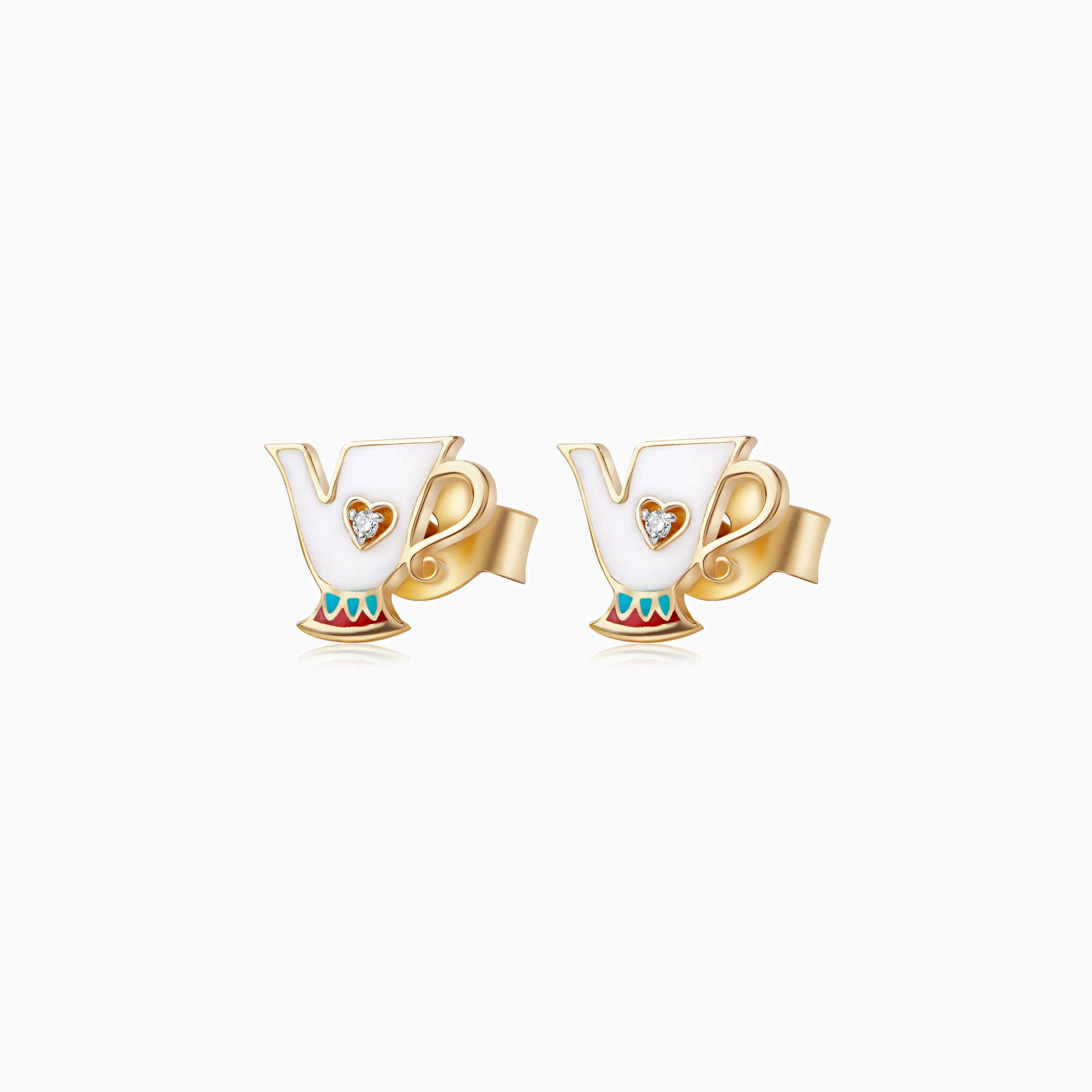 Disney Princess Belle Chip Earrings for Kids 18k Yellow Gold with Natural Diamonds | Disney Collection - Image 2