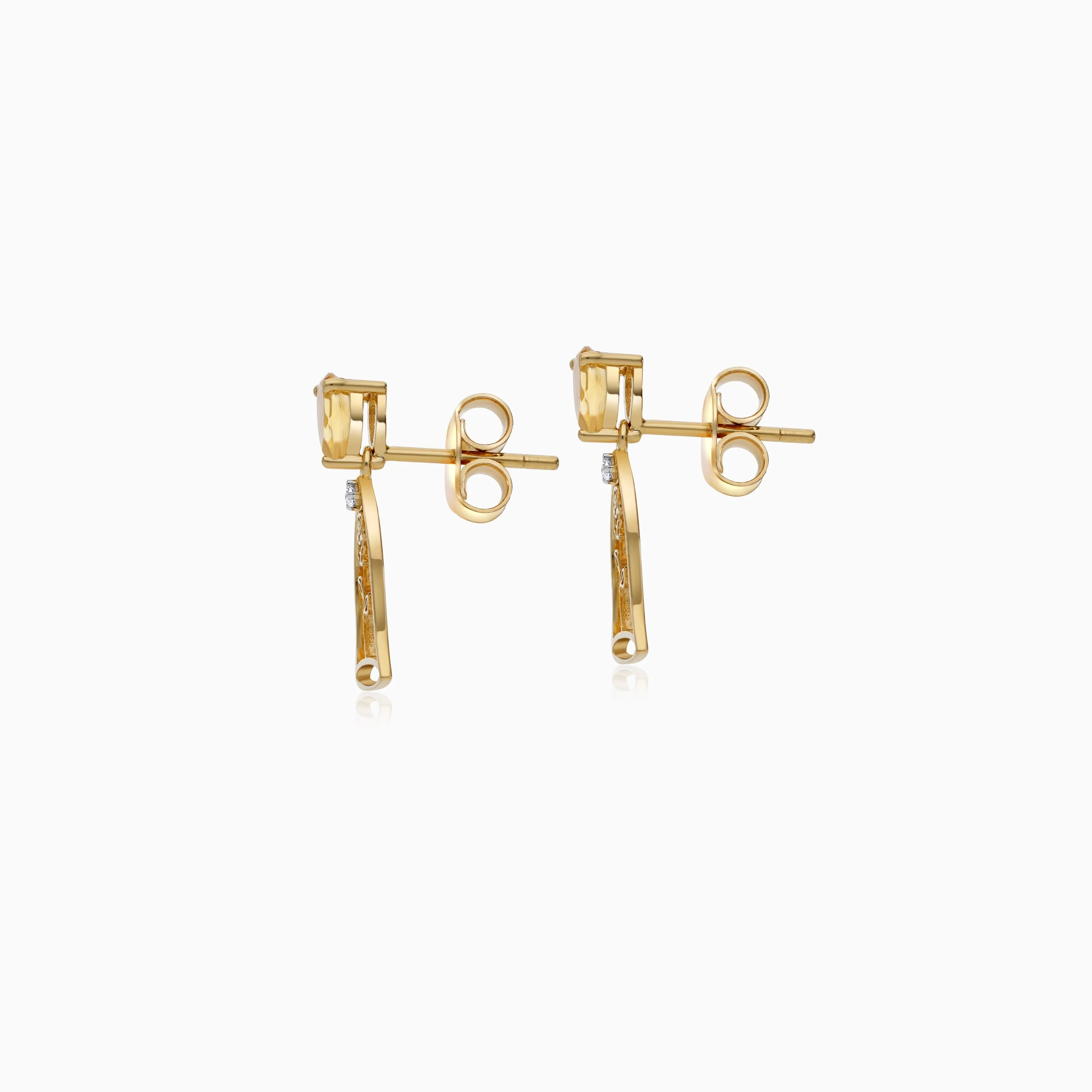 Enchanted Belle Earrings in 18k Yellow Gold with Natural Diamonds and Citrine Gemstones for Kids | Disney Collection - Image 2