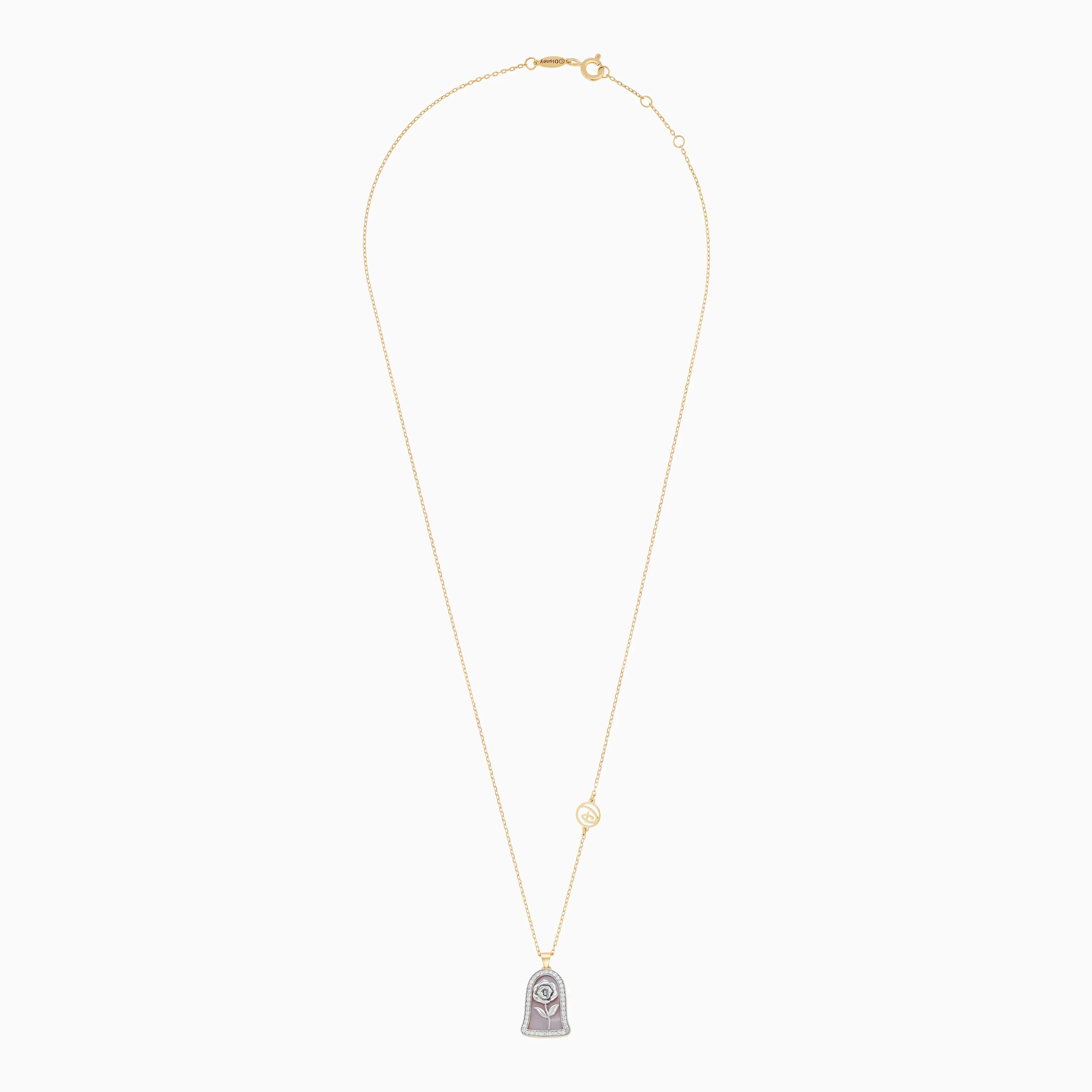 Enchanted Disney Princess Belle with flower Necklace 18k yellow and white gold decorated with MOP and natural diamond stones | Disney Collection - Image 2