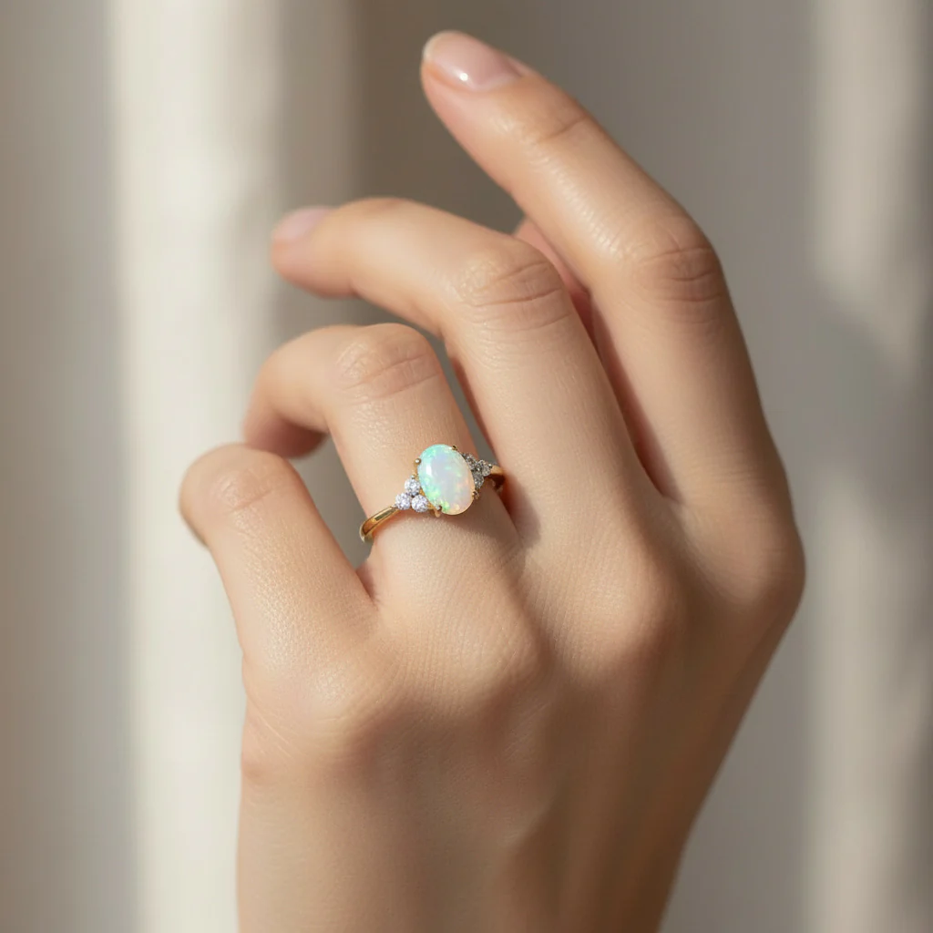 Ethereal Opal & Natural Diamond Ring in 18k Yellow Gold | Colour Classic Collection - Image 2