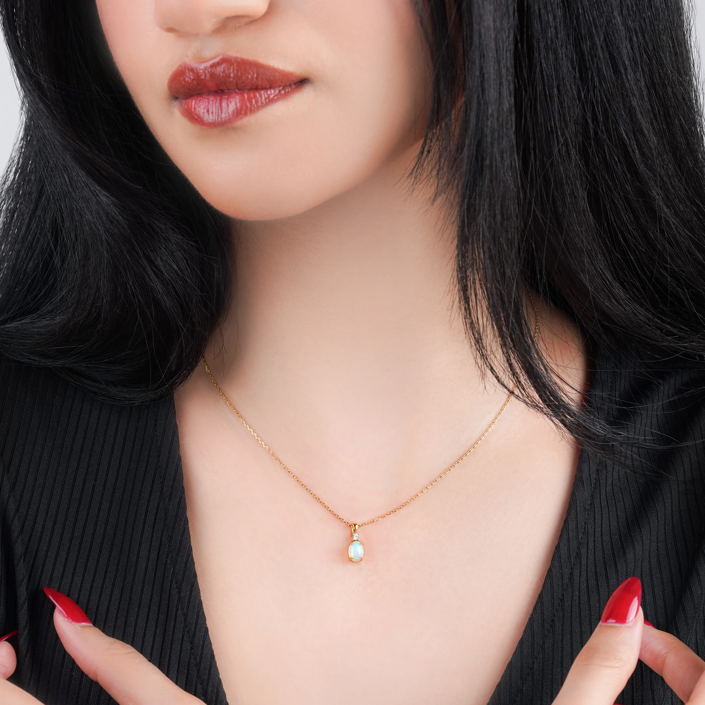 18k Yellow Gold Necklace with Natural Opal and Diamonds | Colour Classic Collection - Image 2