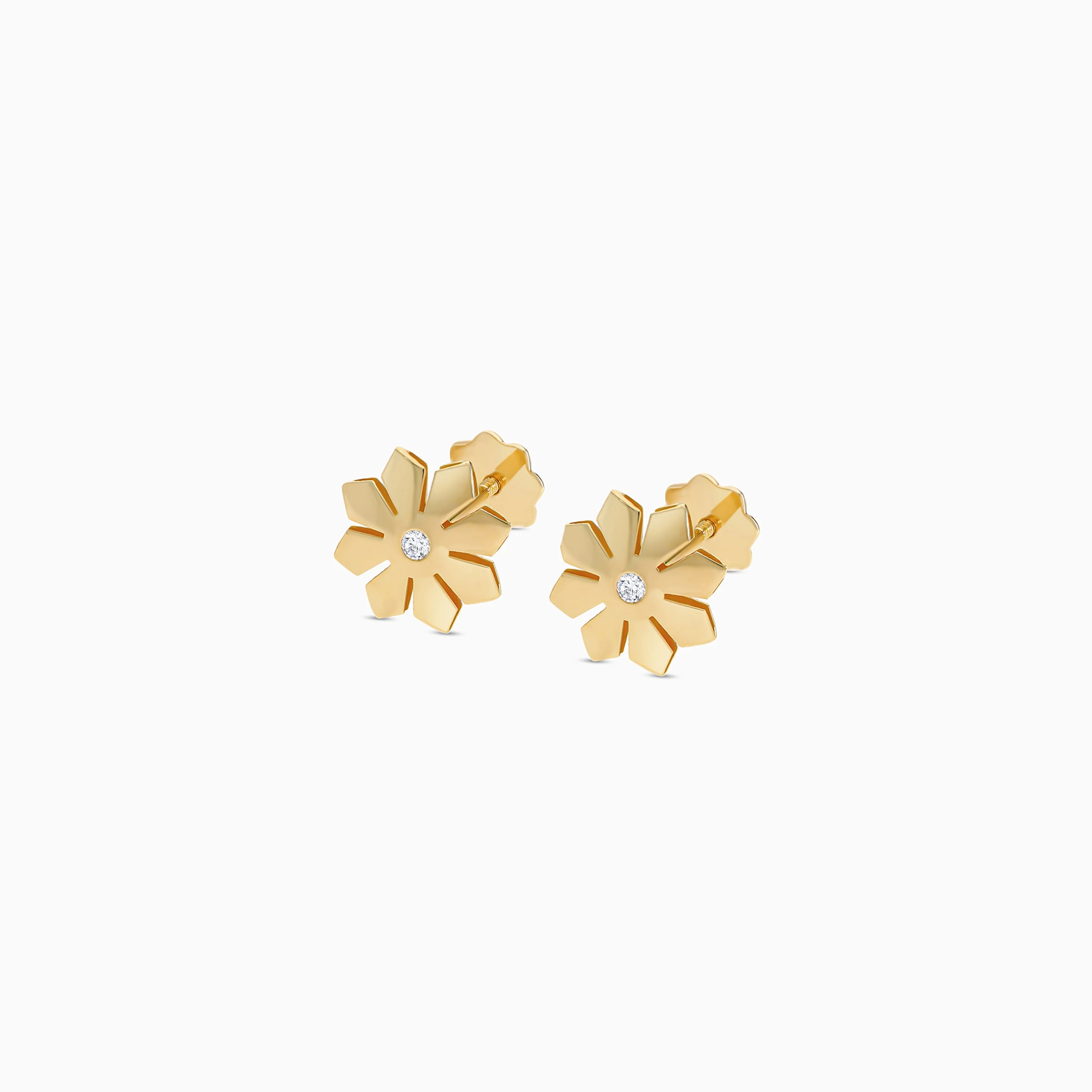 Flower Shaped Kids Earrings in 18k Gold with Single Zircon | Spanish Kids Collection - Image 2
