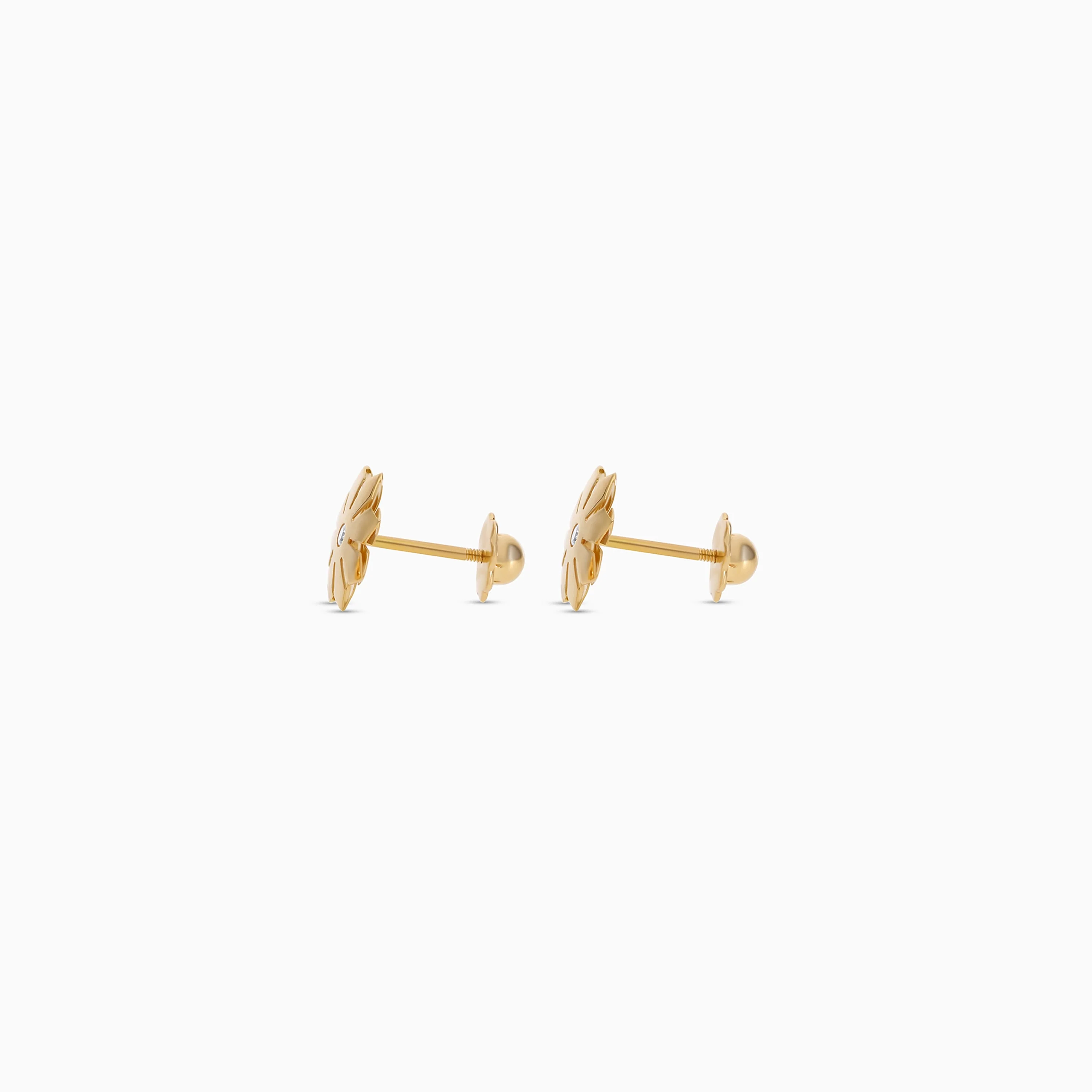 Flower Shaped Kids Earrings in 18k Gold with Single Zircon | Spanish Kids Collection - Image 3