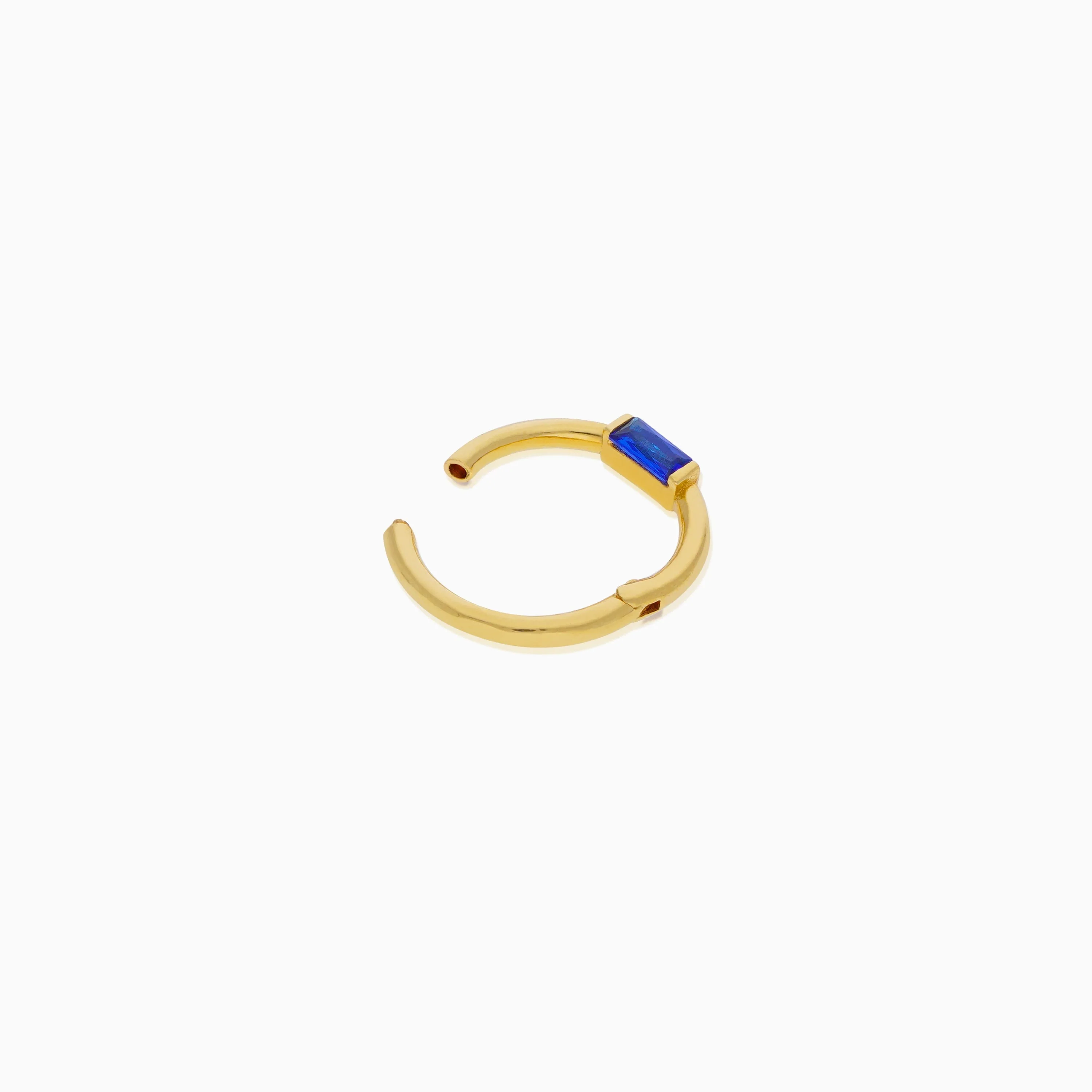18K Yellow Gold Hoops Piercing decorated with blue Zircon stone - Image 2