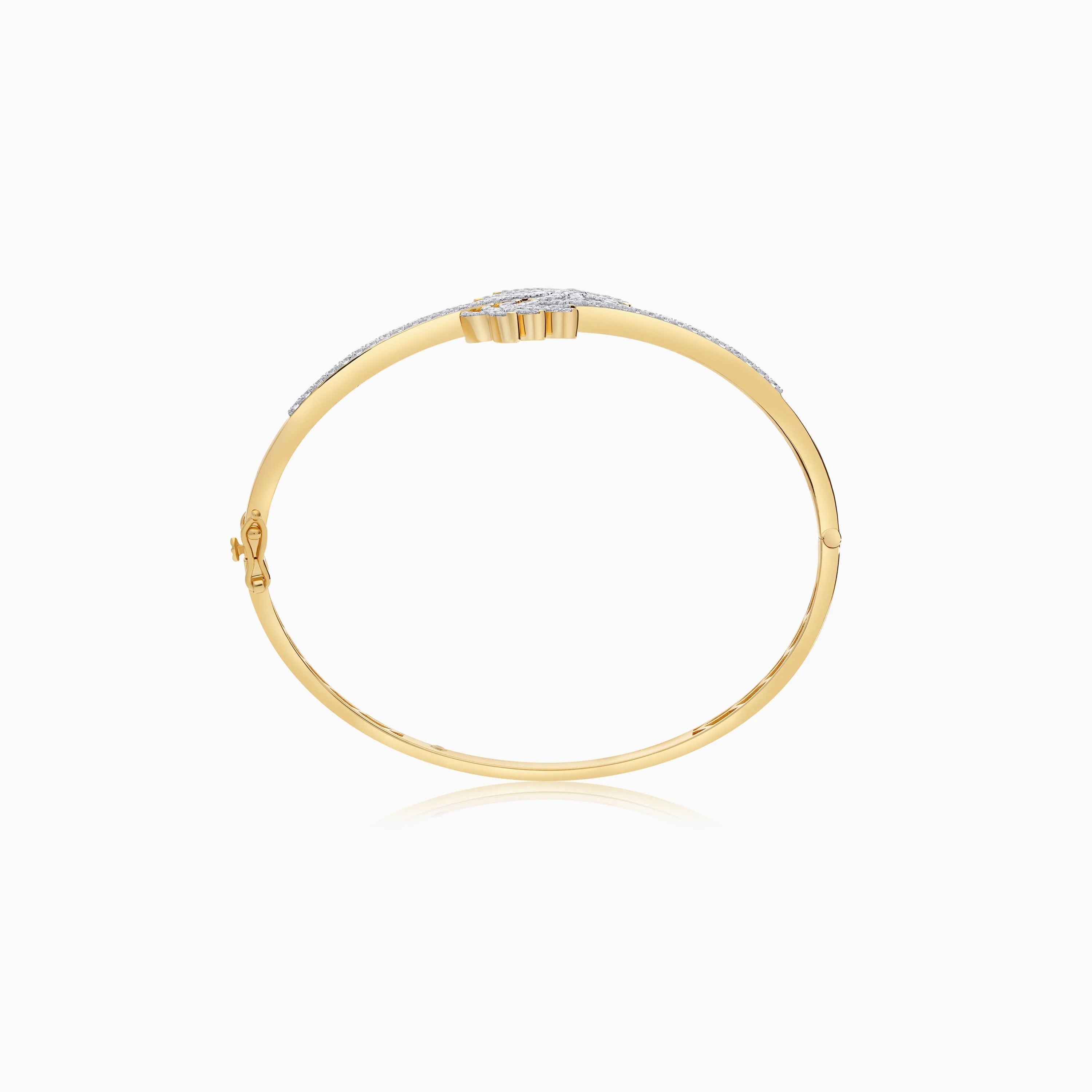 18K Yellow Gold Palm Tree Bangle Decorated with Natural Diamond | Al Nakhla Collection - Image 3