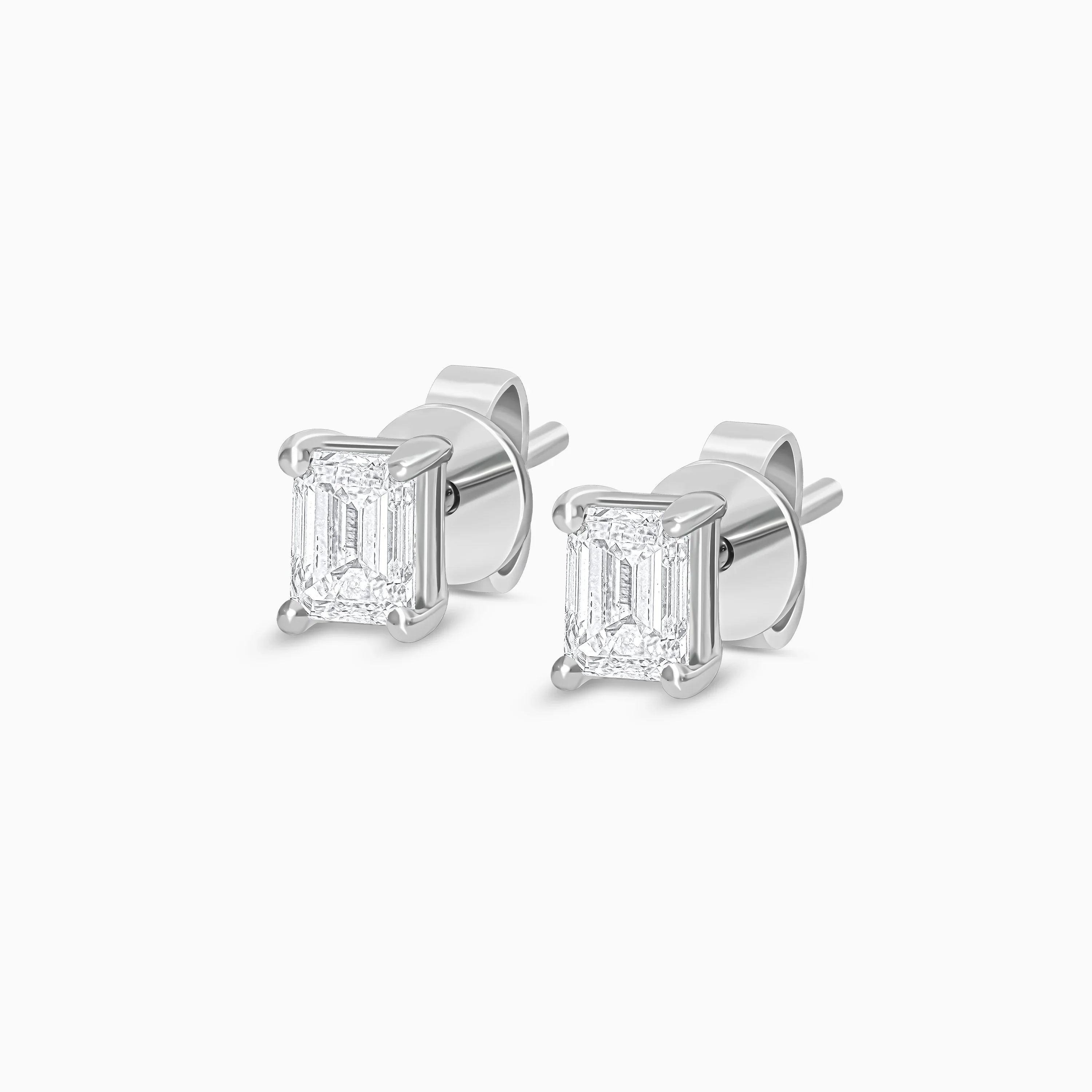 18K White Gold Rectangle-Shaped Diamond Earrings | Solitaire Collection - Image 3