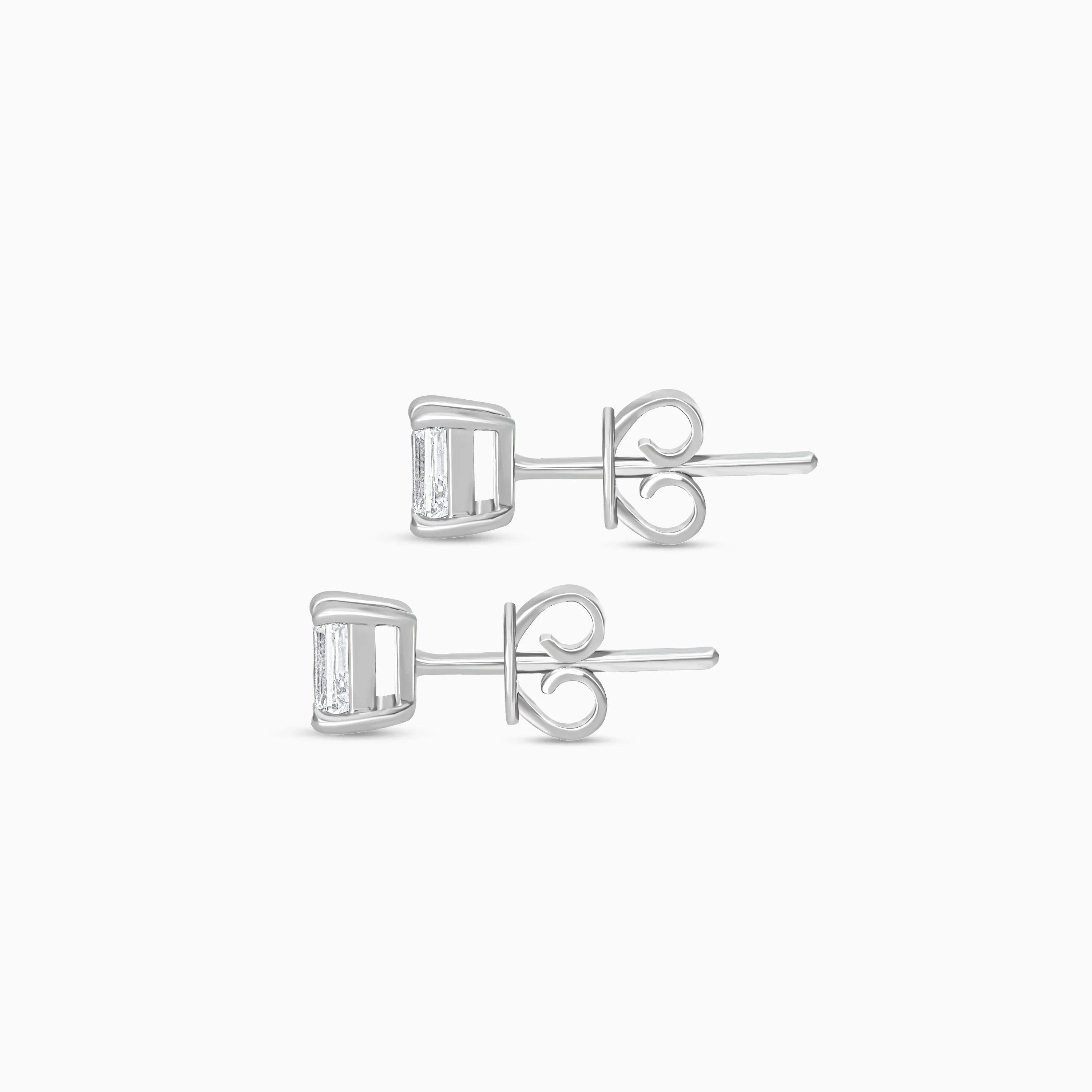 18K White Gold Rectangle-Shaped Diamond Earrings | Solitaire Collection - Image 4