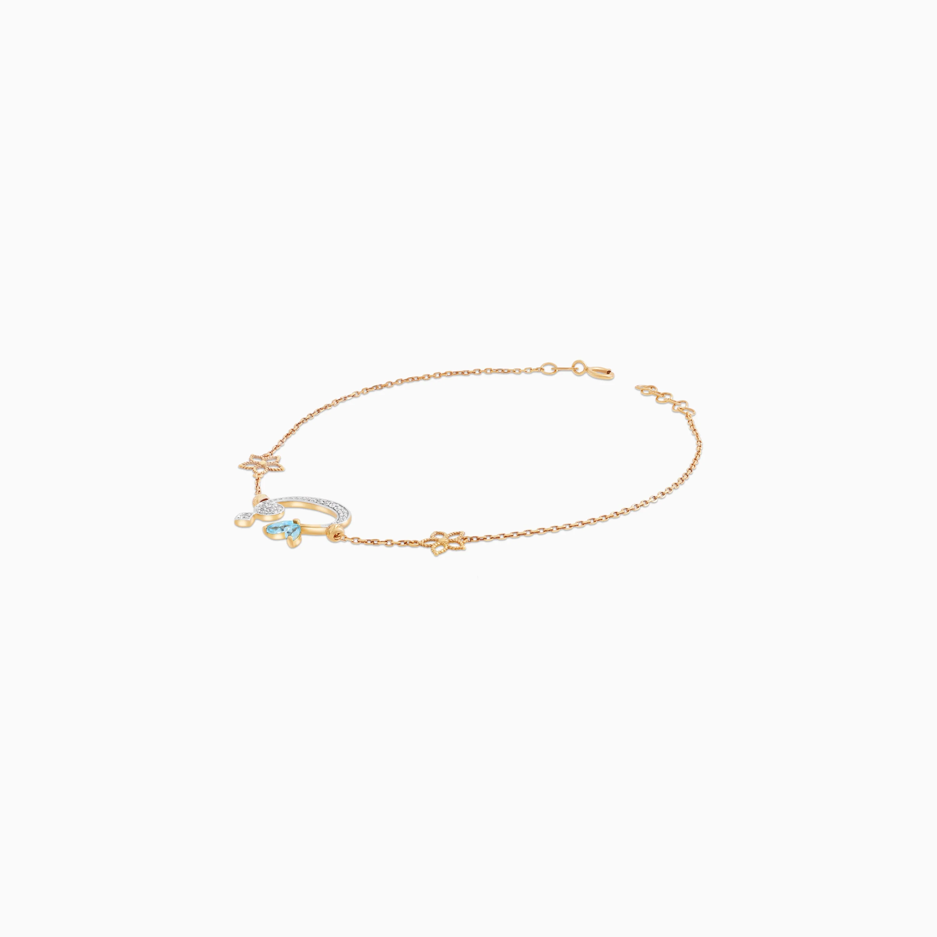 Horofee 18K Yellow Gold 'Faa' Arabic Letter Bracelet with Diamonds & Blue Topaz | Horoufi Diamond Collection - Image 3
