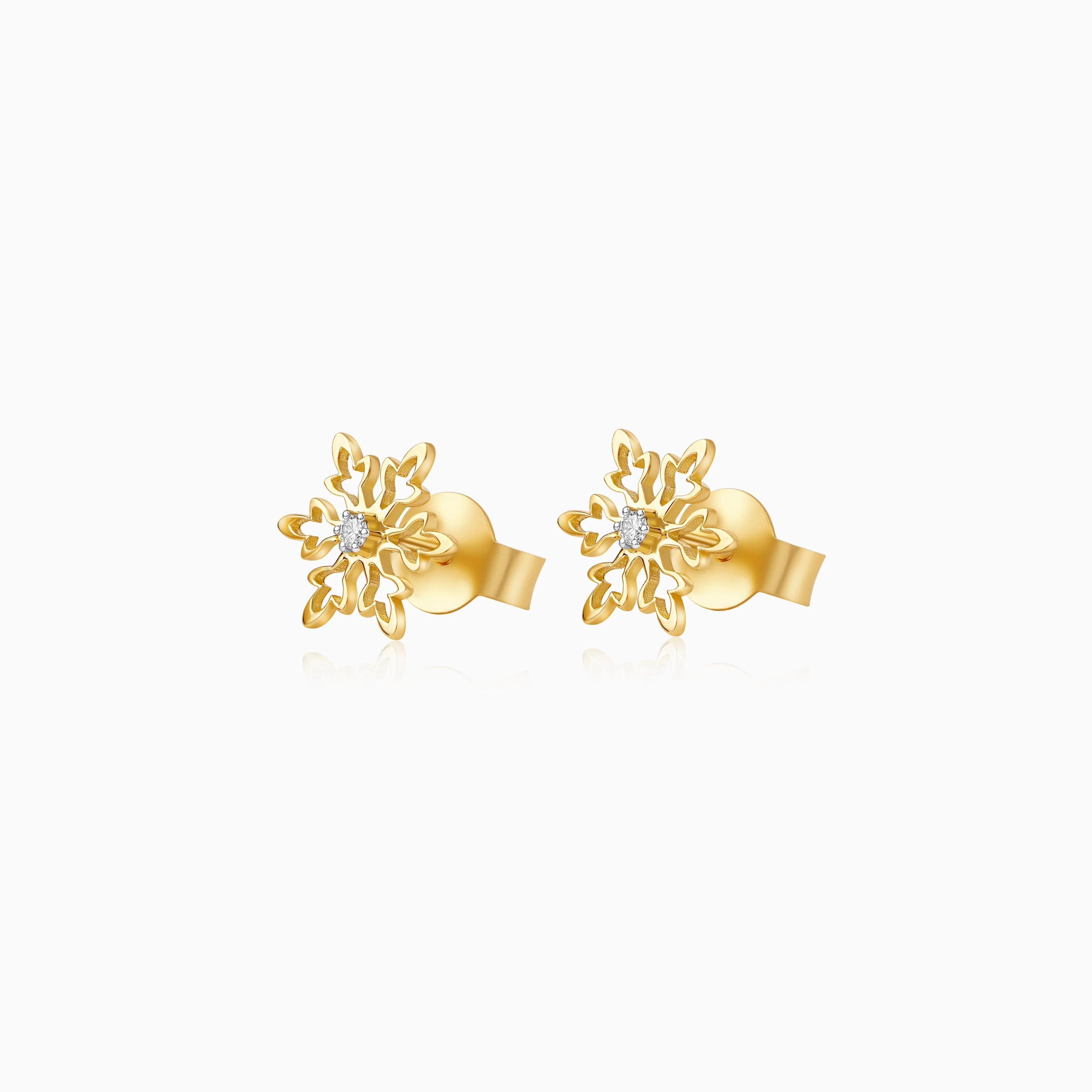 Disney Frozen 18k Yellow Gold Snowflake Earrings with Natural Diamonds | Disney Collection - Image 2