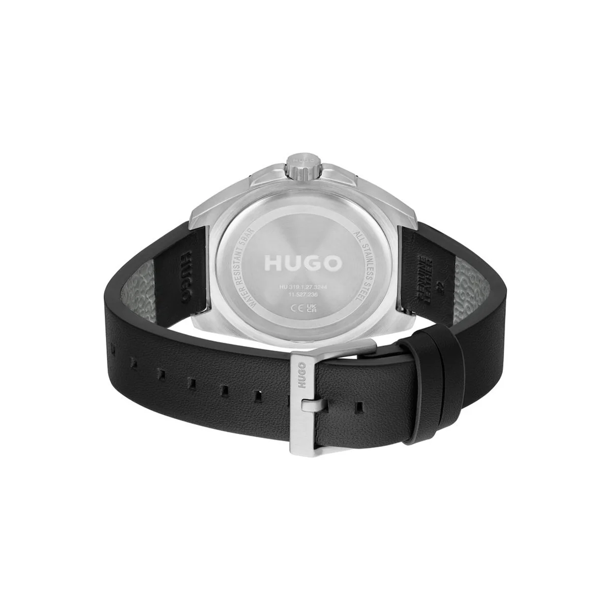 Hugo Watch Quartz movement in a Round case with Black Leather Strap and Black Dial - Image 4