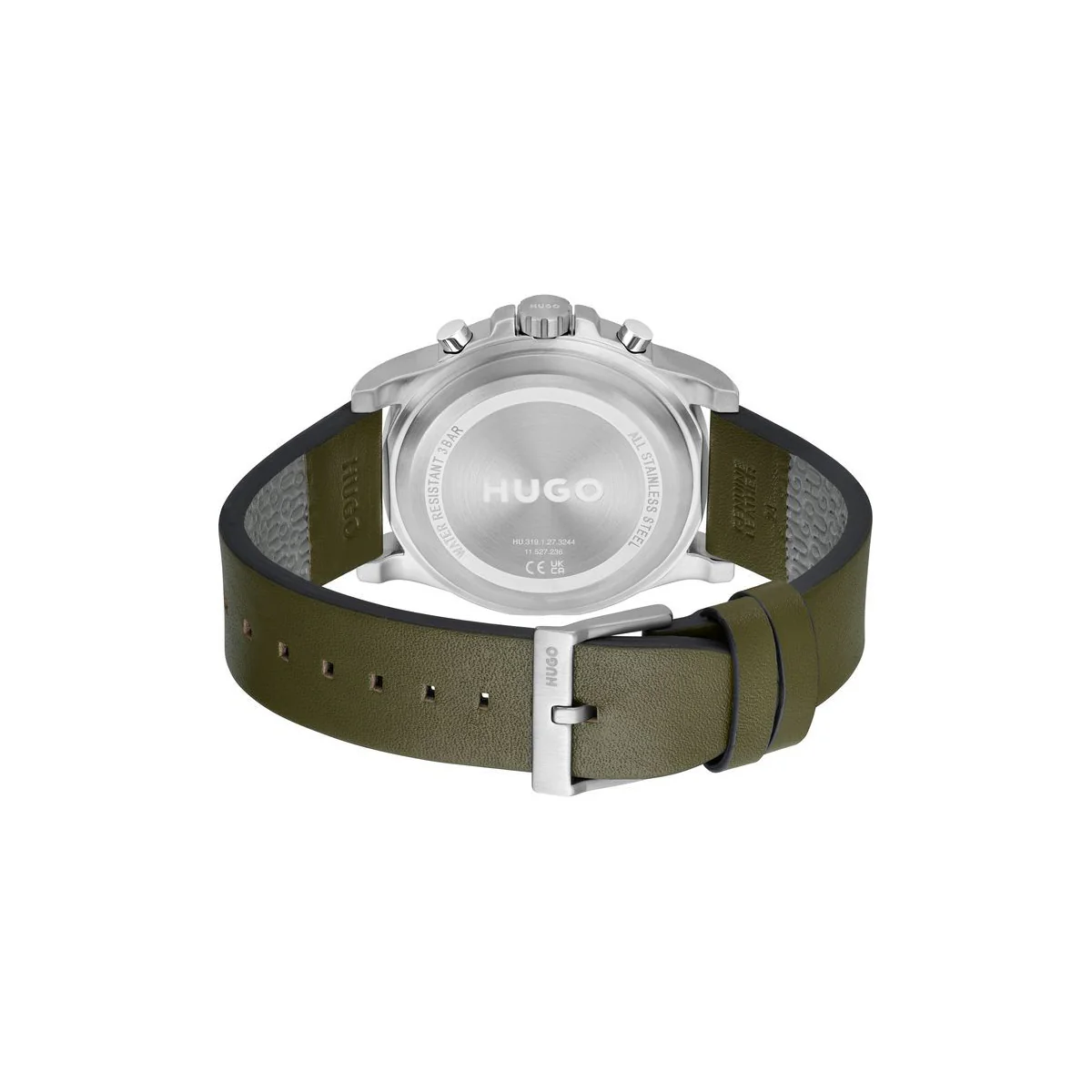 Hugo Watch Quartz movement in a Round case with Green Leather Strap and Grey Dial - Image 4
