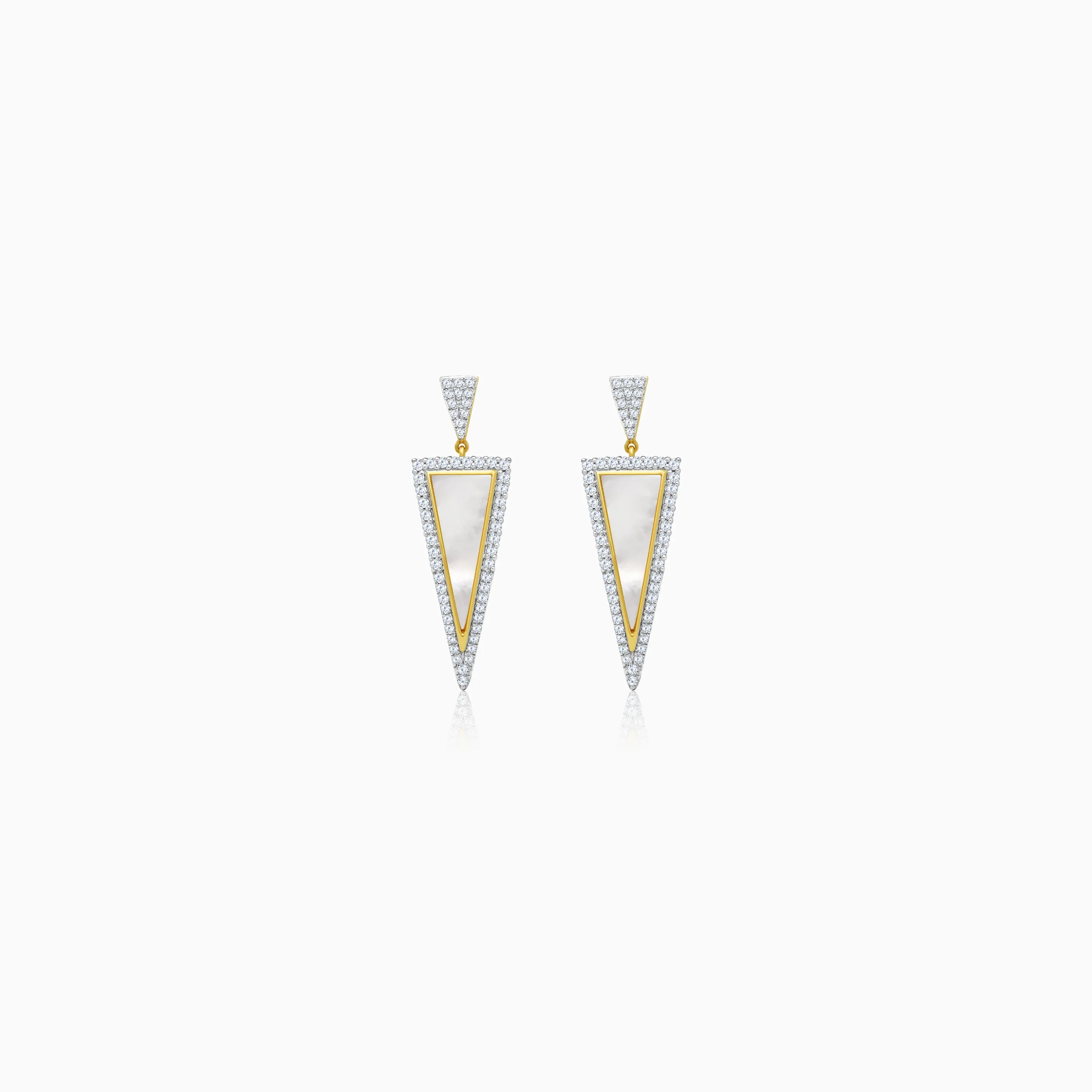 Inverted triangle earrings in 18k Yellow Gold  Decorated with MOP and Natural Diamonds | mosaic collection - Image 2