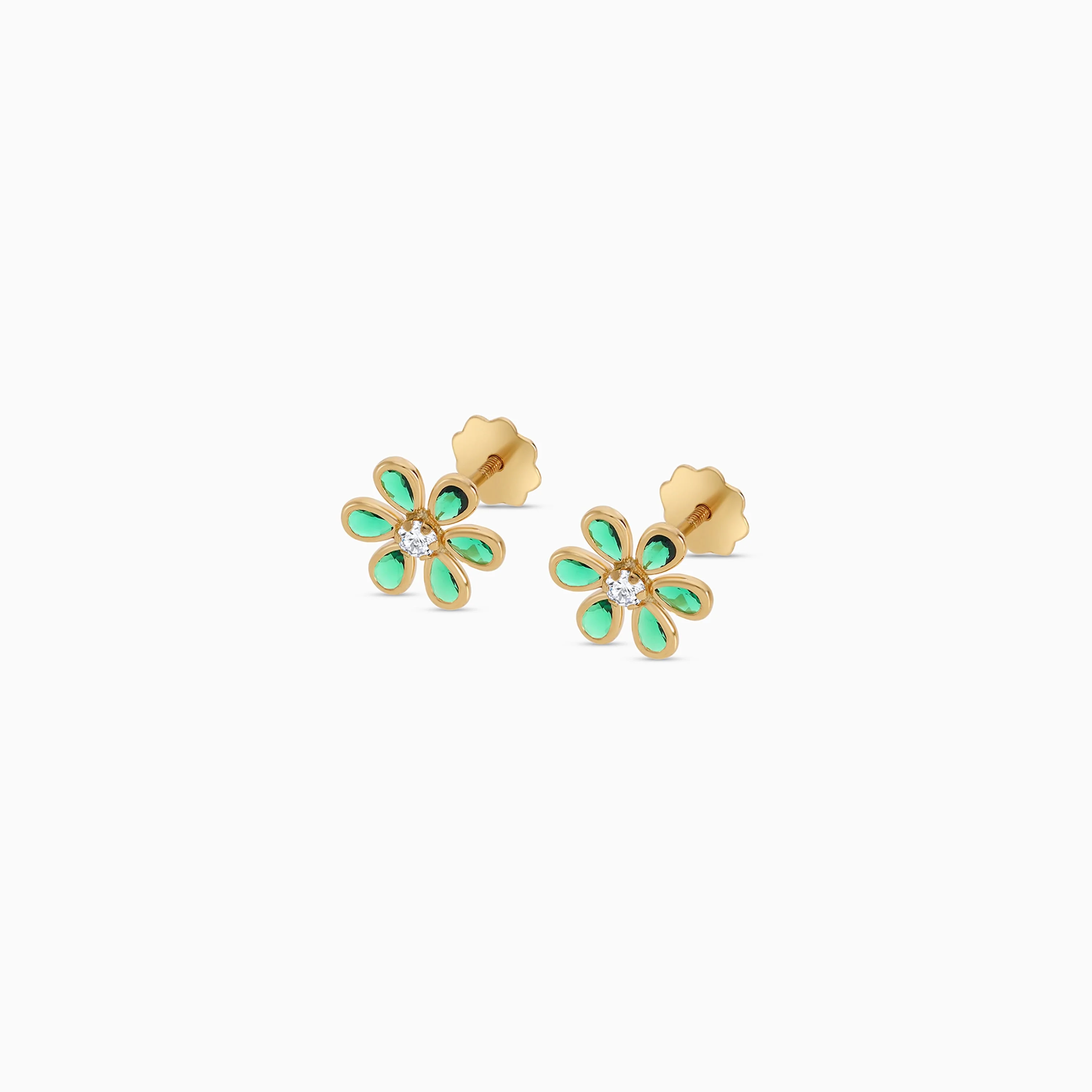 Kids 18K Gold Flower Earrings with Center Zircon Stone - Image 2