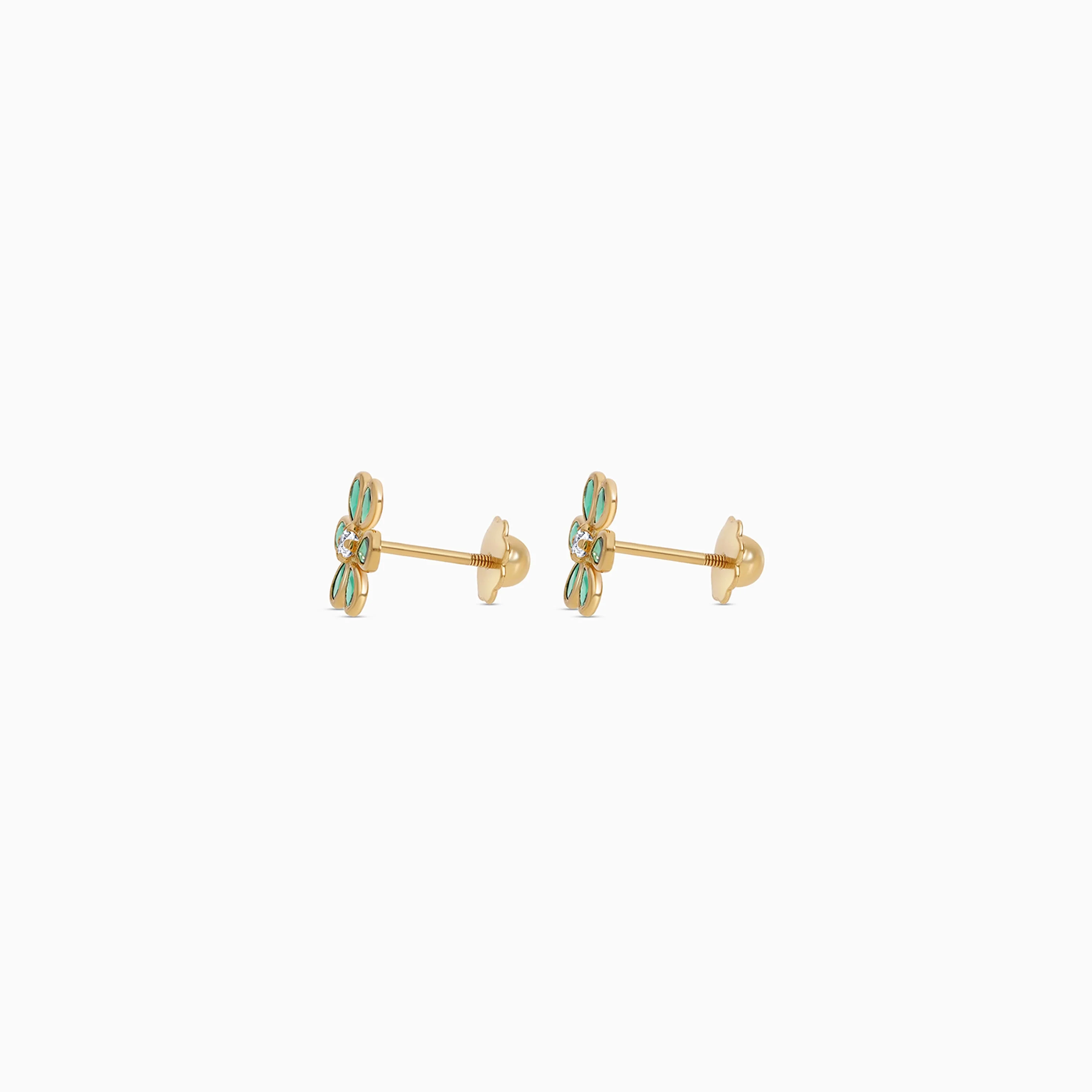 Kids 18K Gold Flower Earrings with Center Zircon Stone - Image 3
