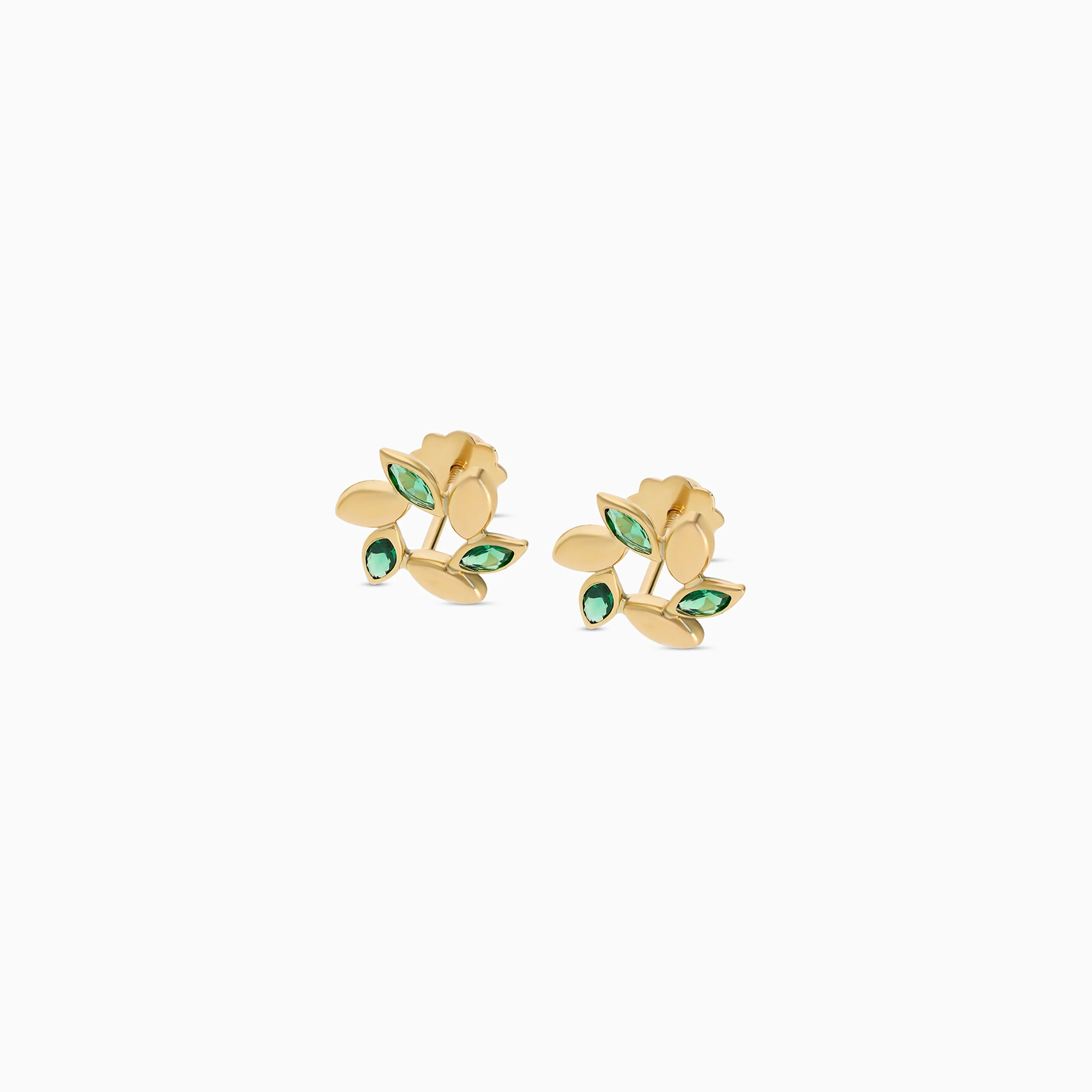 Kids Gold Leaf Earrings with Artificial Stones 18 Karat - Image 2