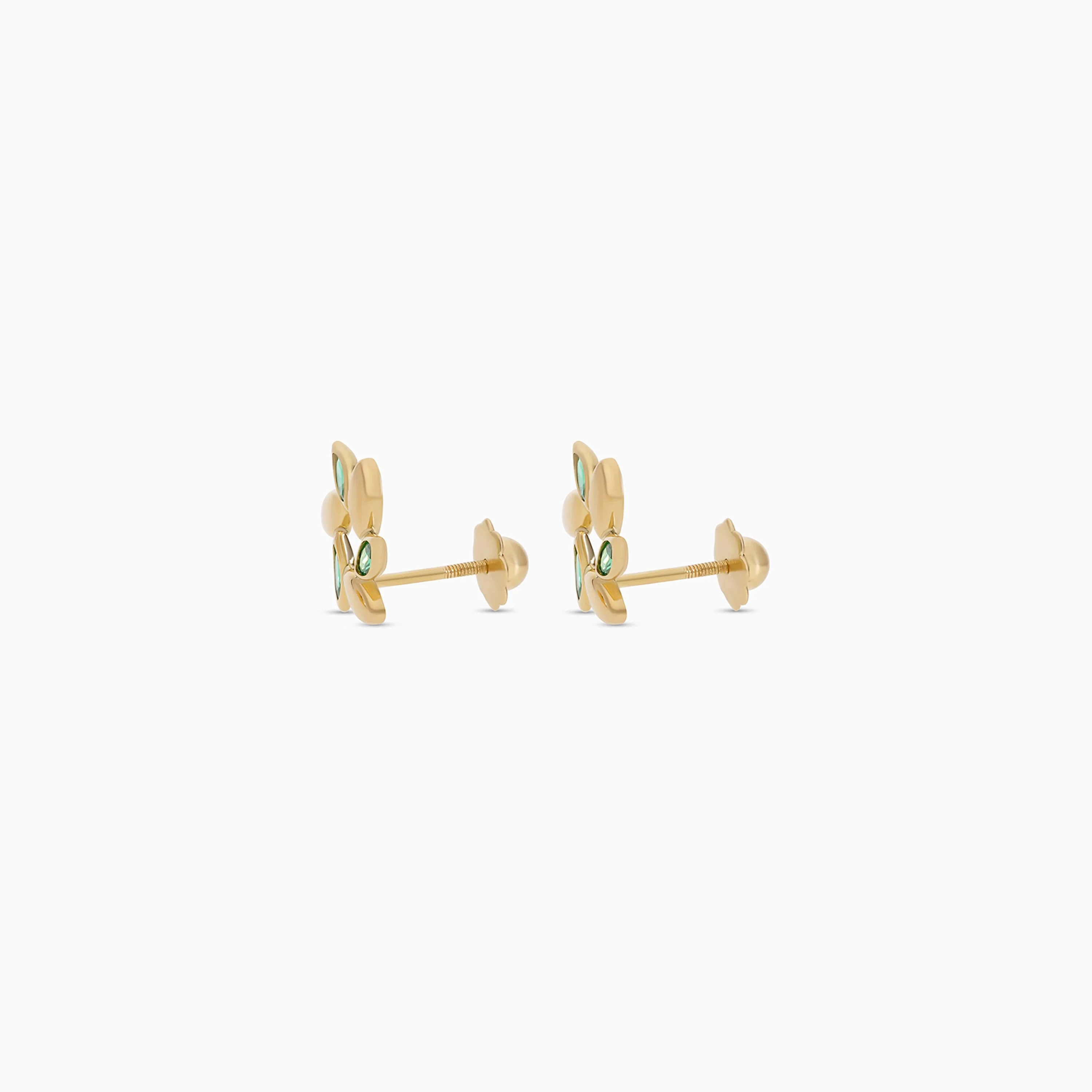 Kids Gold Leaf Earrings with Artificial Stones 18 Karat - Image 3