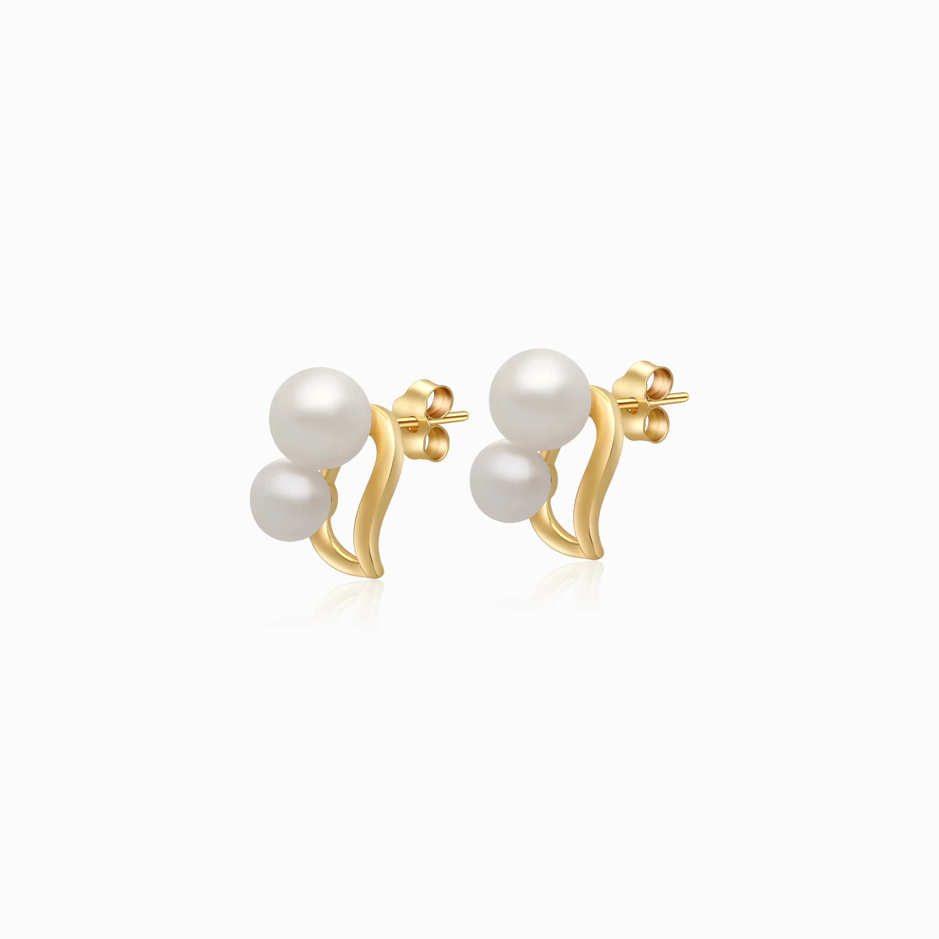 Leaf-Shaped Pearl Earrings in 18K Gold | Danah - Image 3