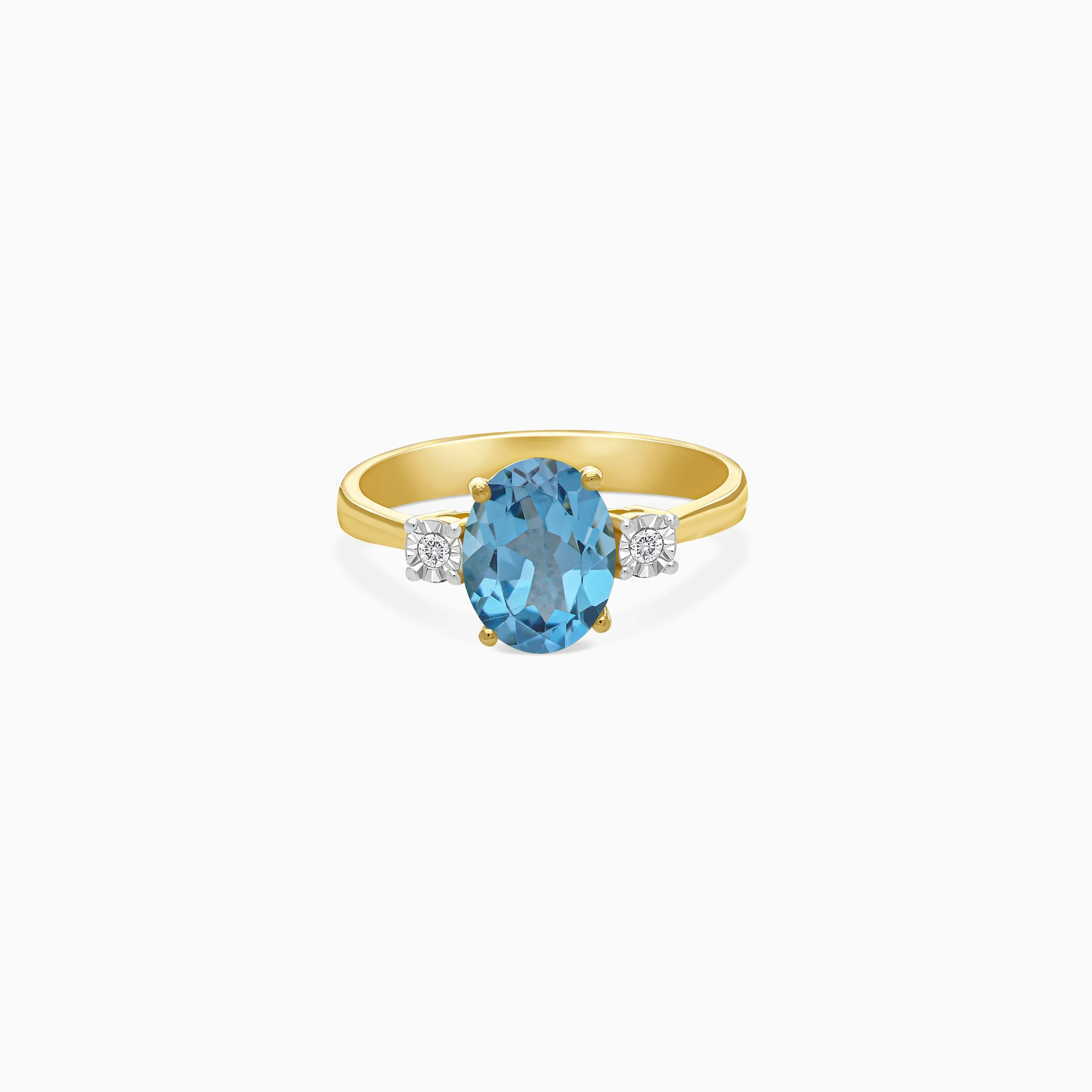 18K Yellow Gold Ring with Natural Diamonds and Blue Topaz In the center - Image 3