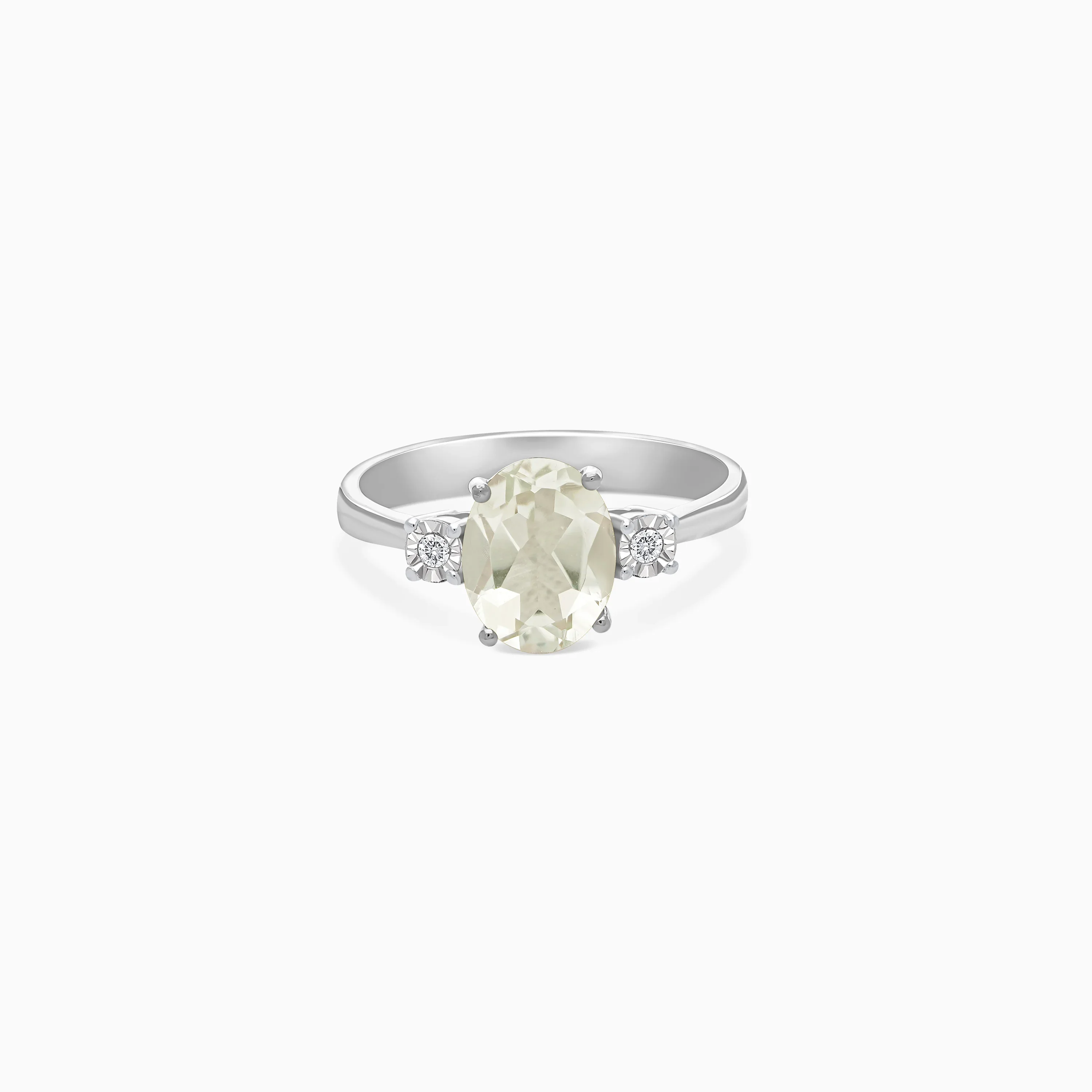 Luxurious Classic Collection Ring 18k White Gold with Green Prasiolite & Natural Diamond Stones - Image 2
