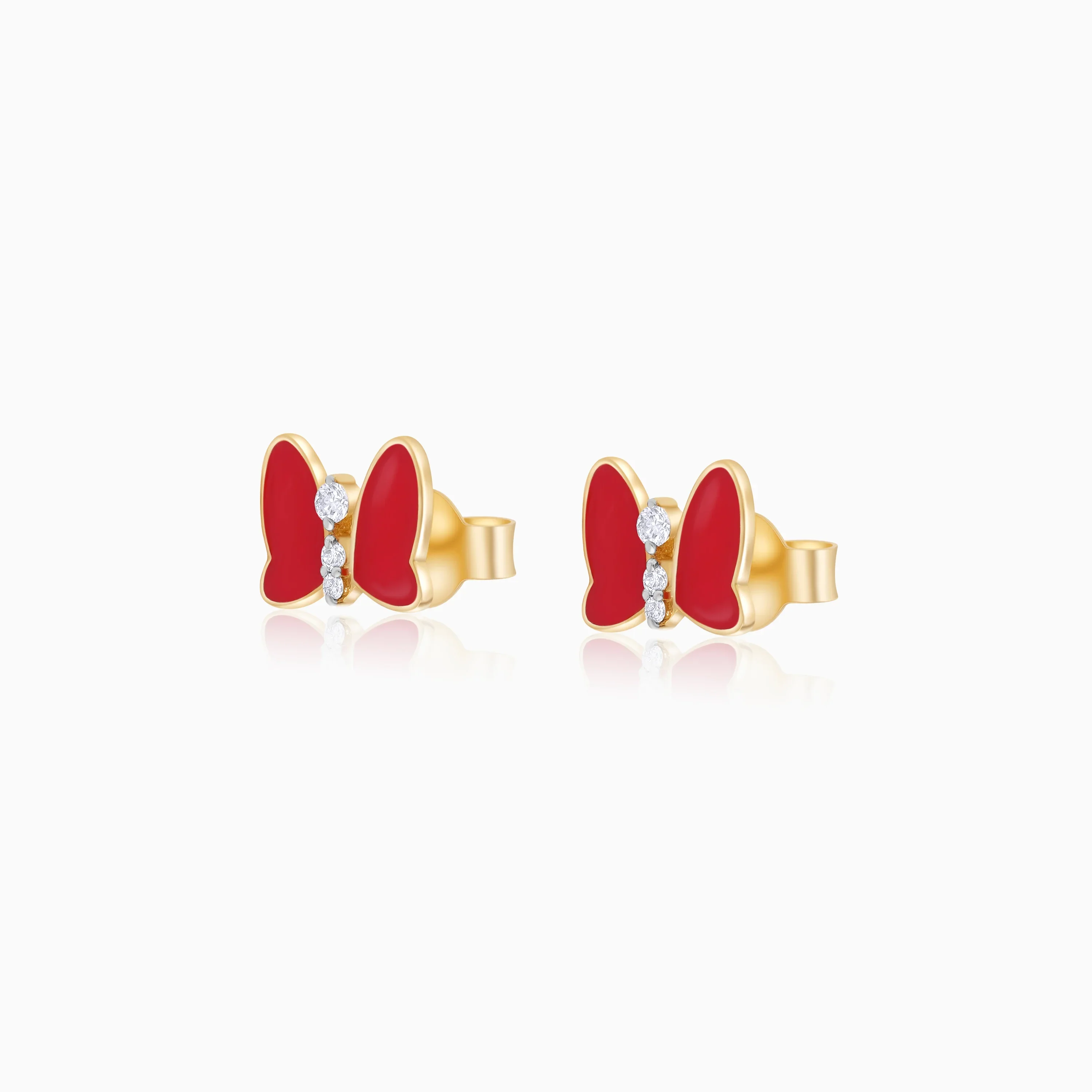 Mickey & Friends 18K Yellow Gold Mini Mouse Bow Earrings with Natural Diamonds & Enamel | Disney Collection - Image 2