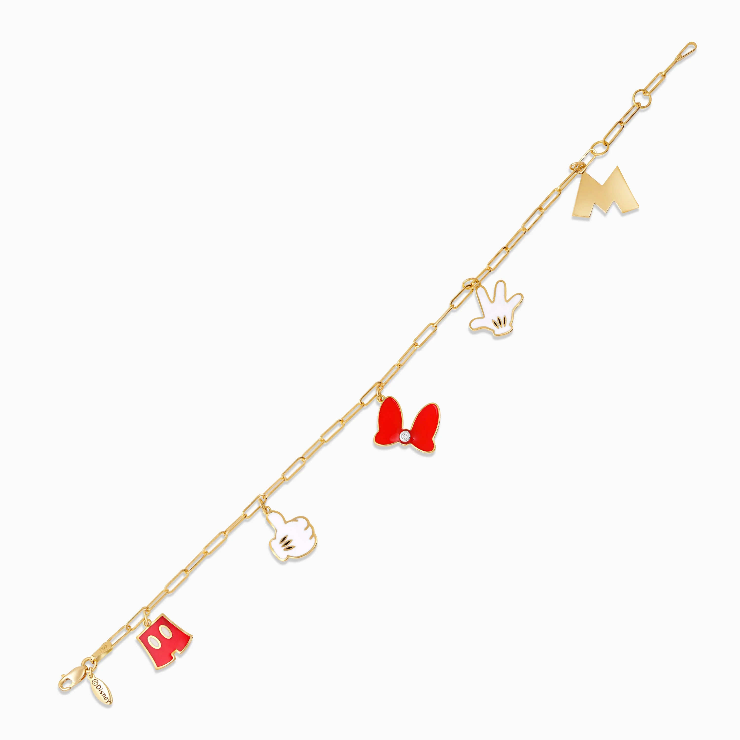 18k Yellow Gold Minnie Mouse Charm Bracelet for Kids with Natural Diamonds | Disney Collection - Image 2