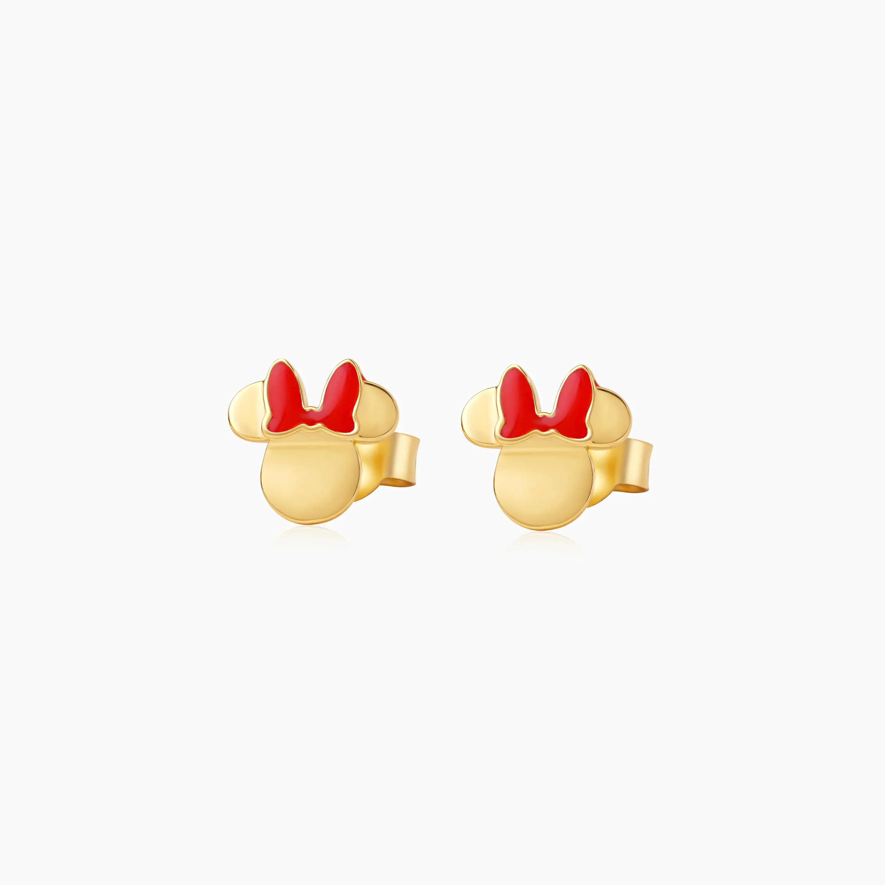 Mickey & Friends 18K Yellow Gold Mini Mouse Bow Earrings with Natural Diamonds & Enamel | Disney Collection - Image 2